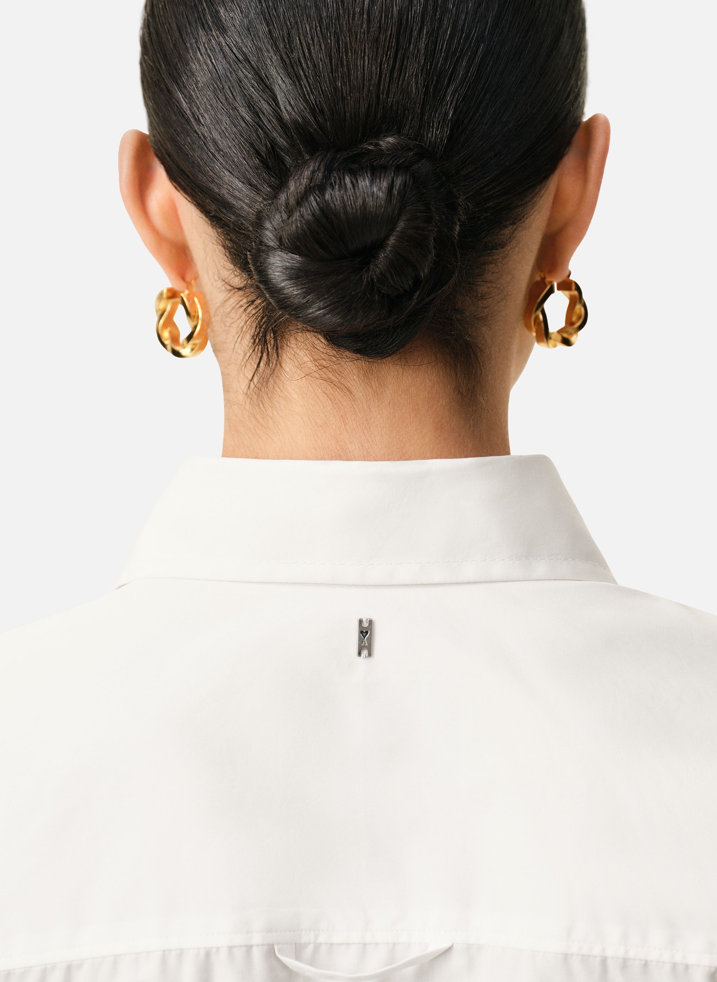 Chemise ajustée col en pointe en soie mélangée AMI PARIS Blanc