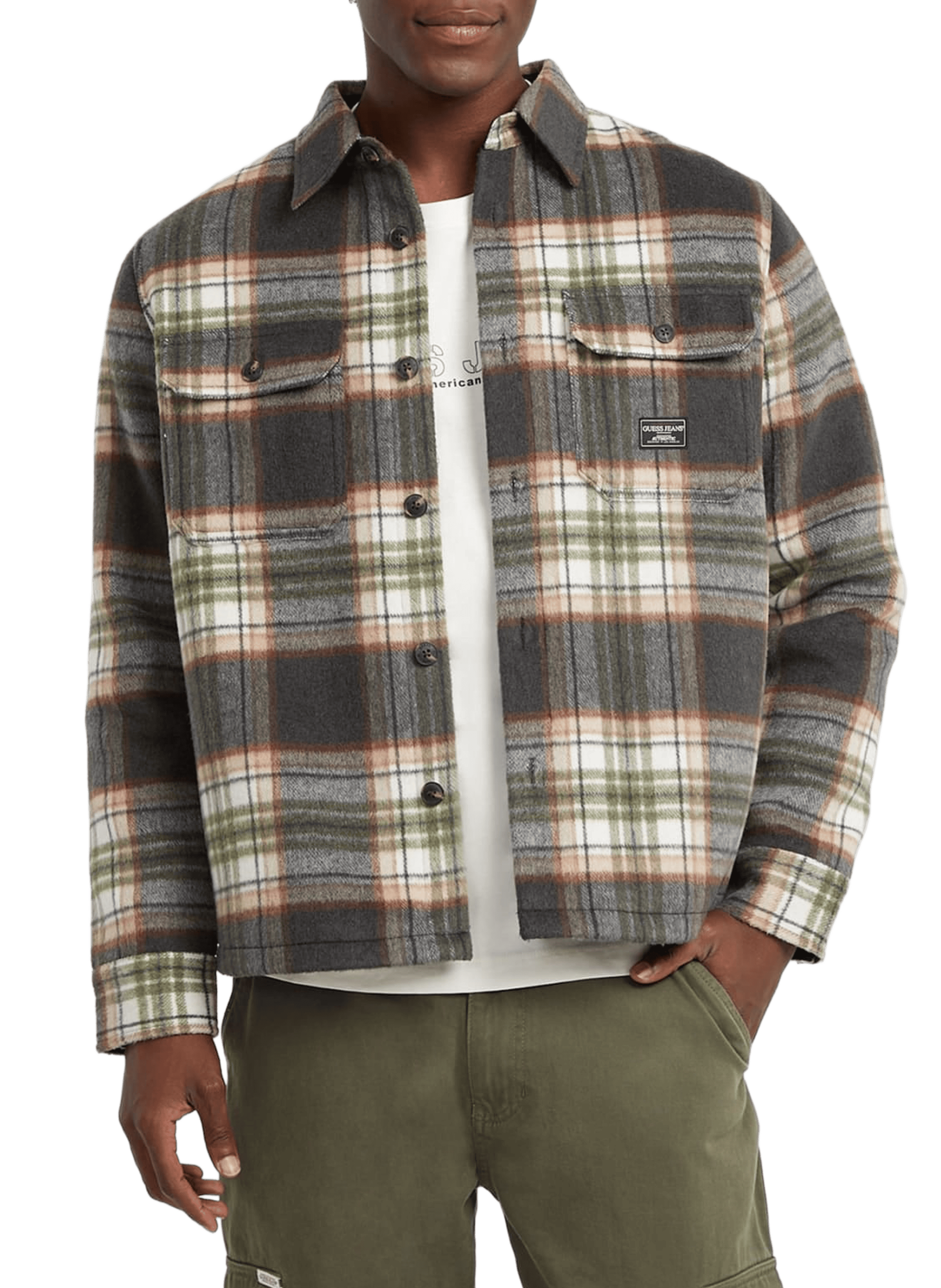 Checked overshirt with classic collar GUESS Black