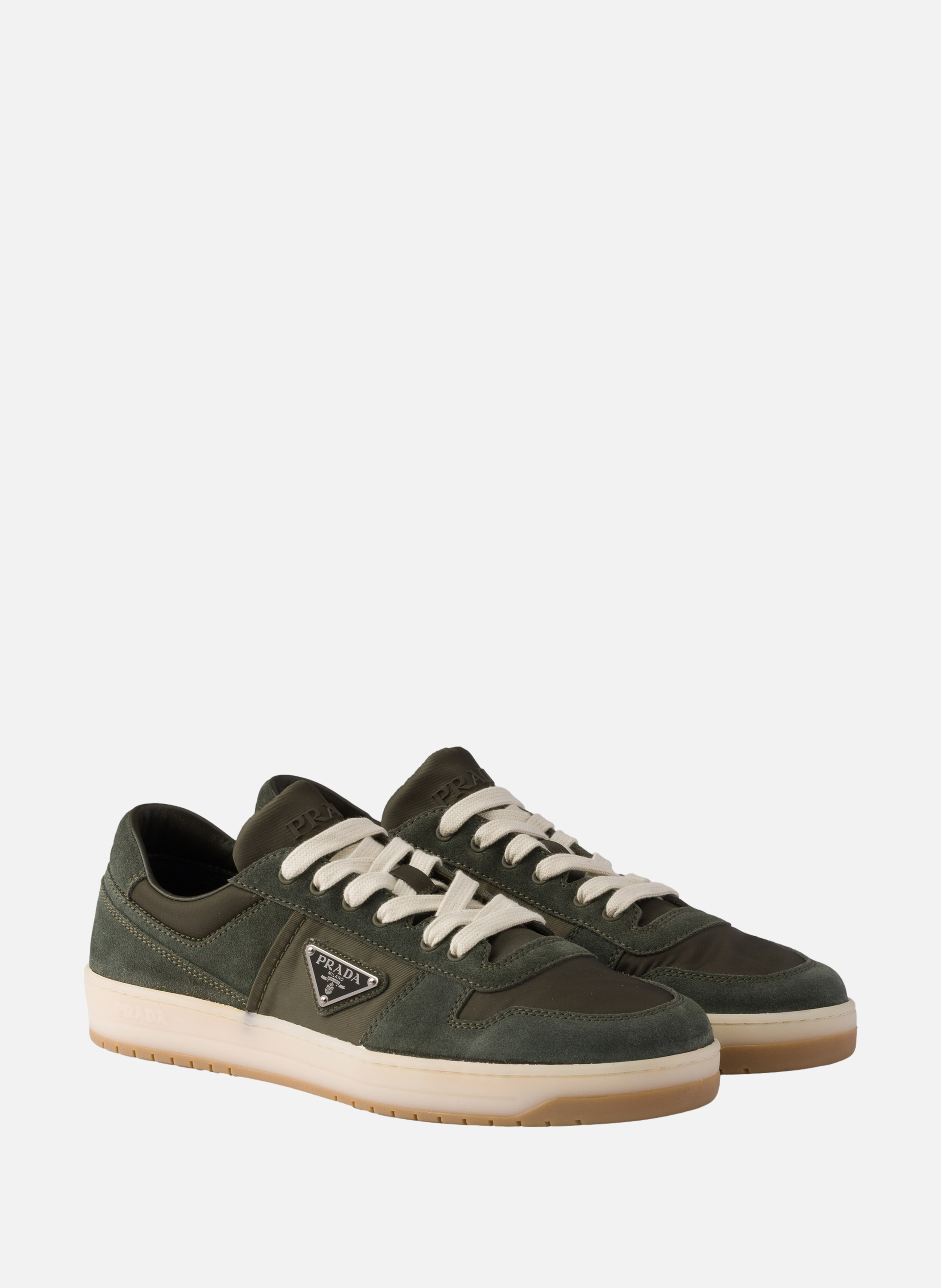 Sneakers downtown en re-nylon et veau velours PRADA Vert