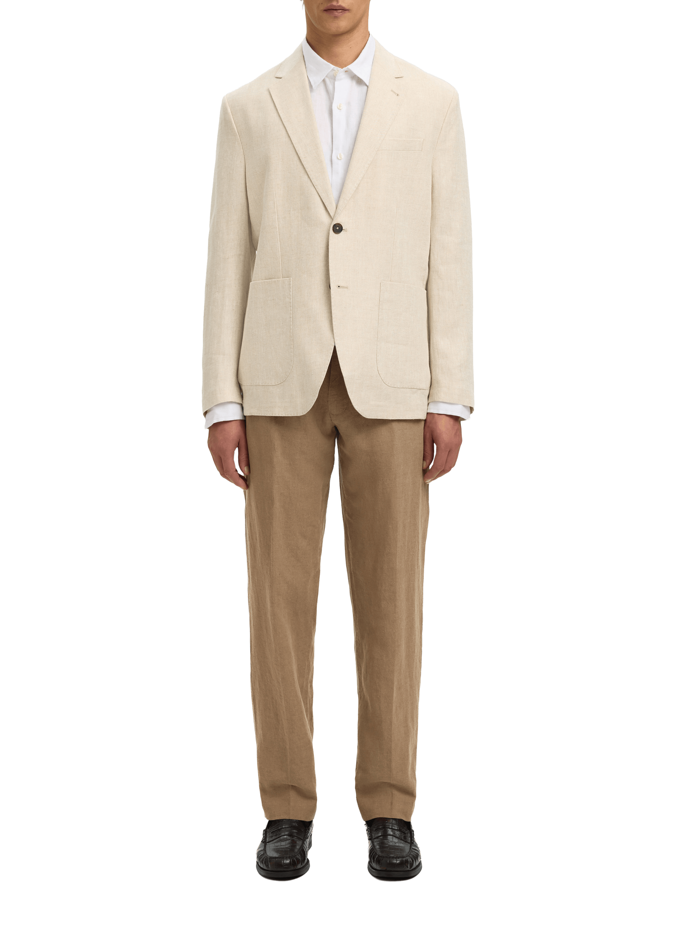 Straight-fit linen and cotton trousers SELECTED Beige