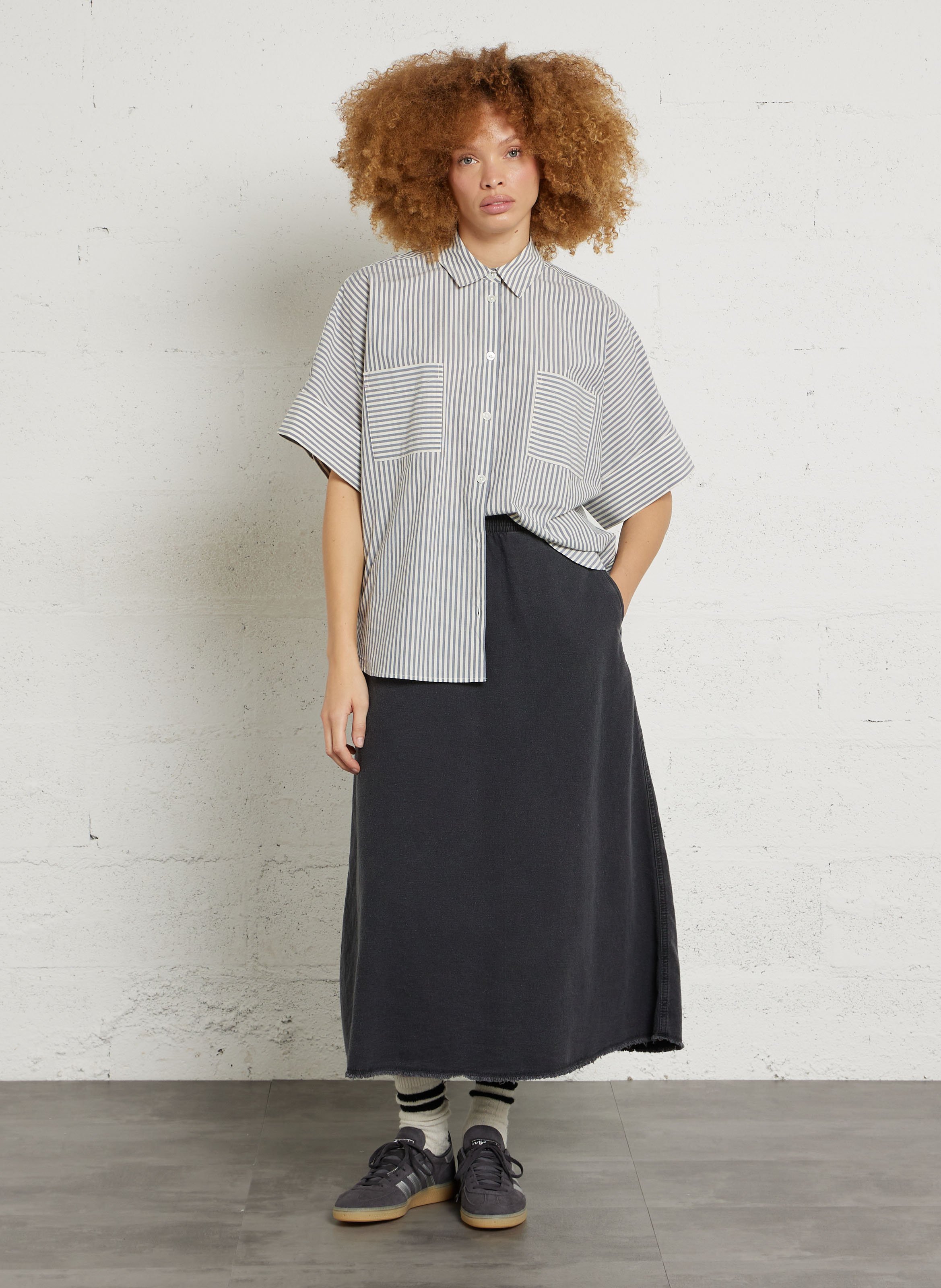 Jupe longue évasée en coton jazy AMERICAN VINTAGE Noir