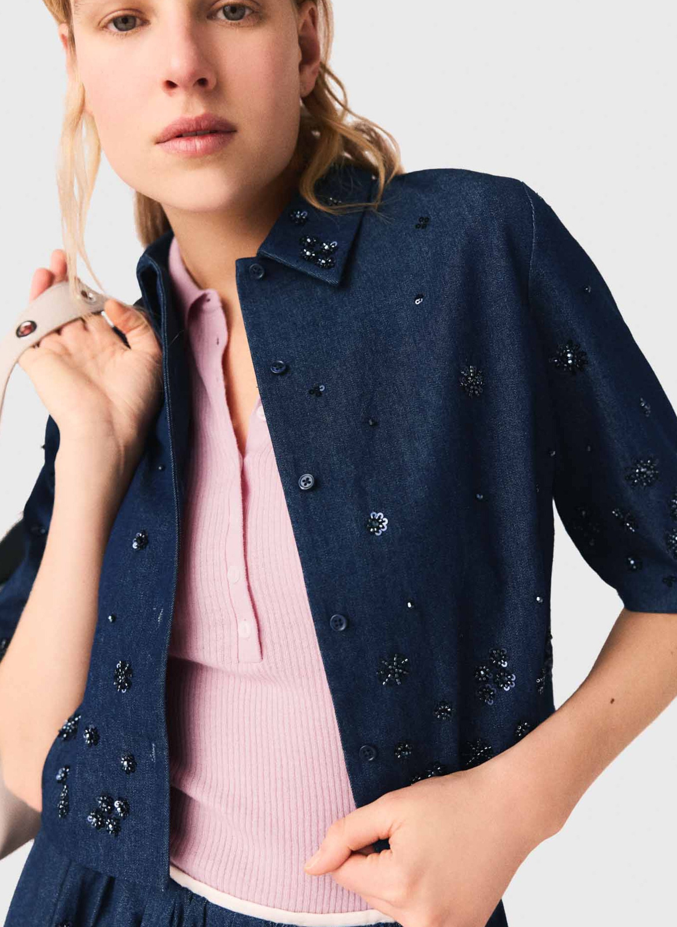 Chemise en denim oversize courte MAJE Bleu
