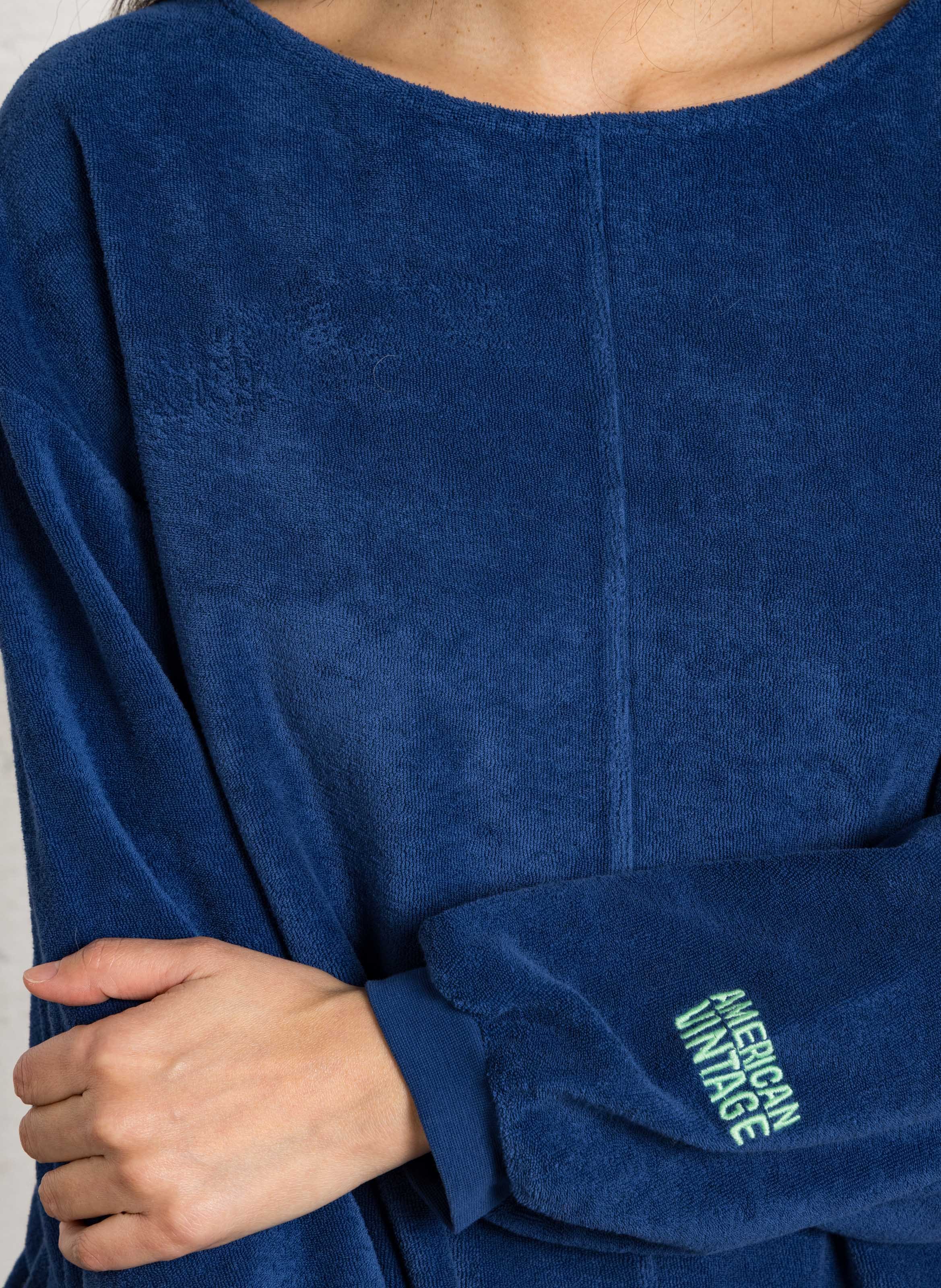 Pull oversize col bateau en coton et coton recyclé fuxow AMERICAN VINTAGE Bleu