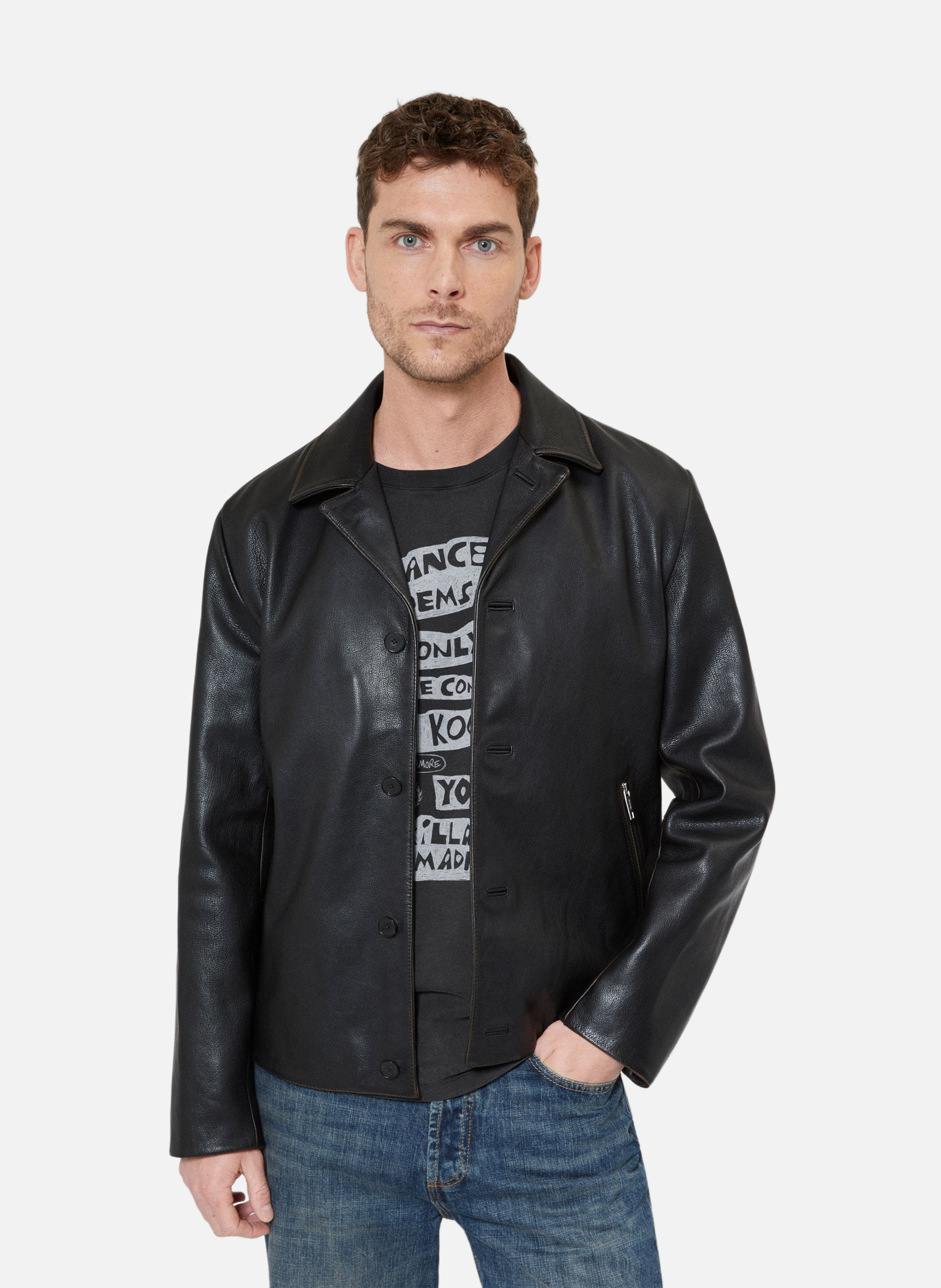 Blouson en cuir col tailleur THE KOOPLES Noir