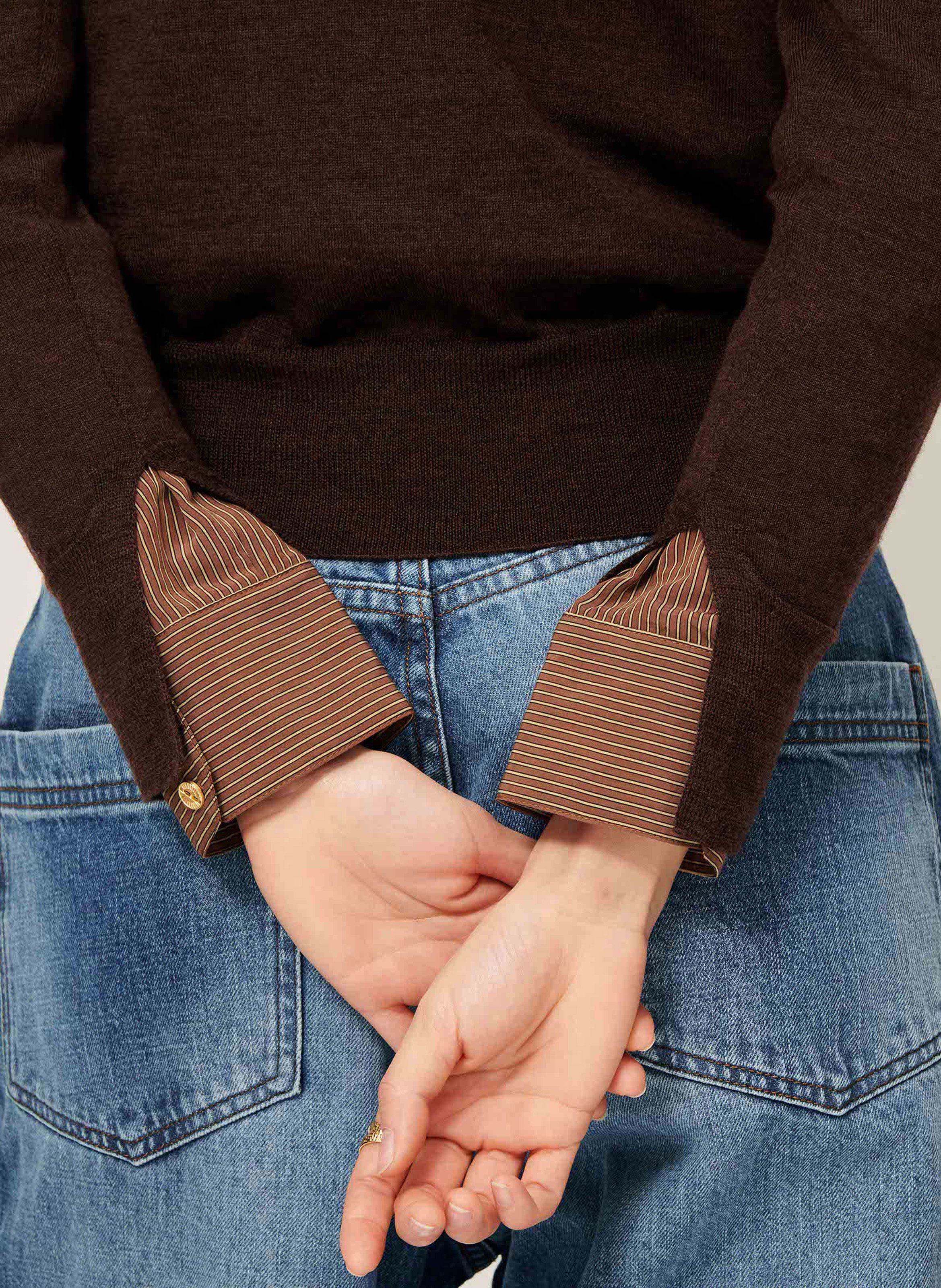 Pull col rond en laine teshima SESSUN Marron