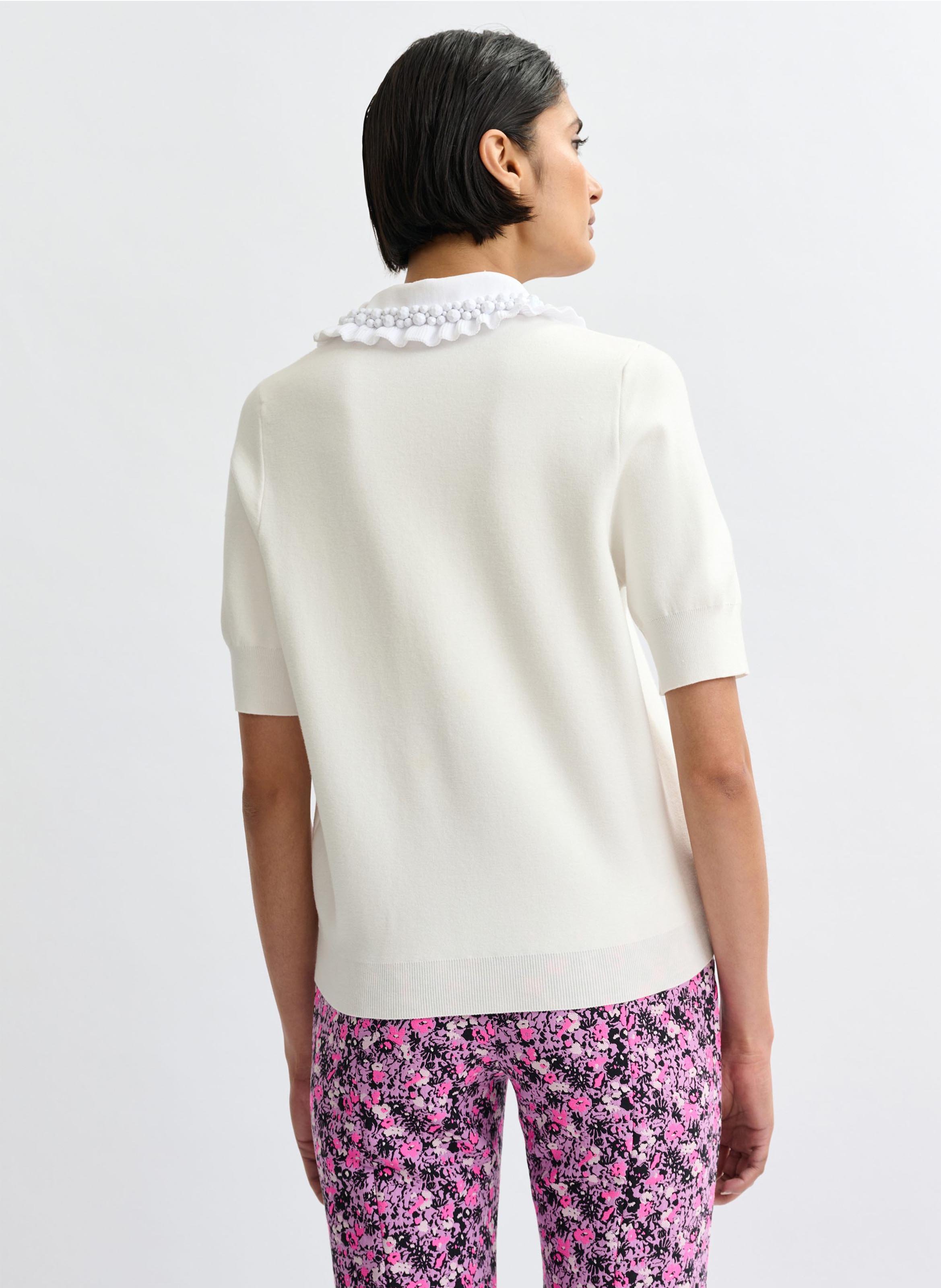 Polo manches courtes uni à volants jewelry ESSENTIEL ANTWERP Blanc