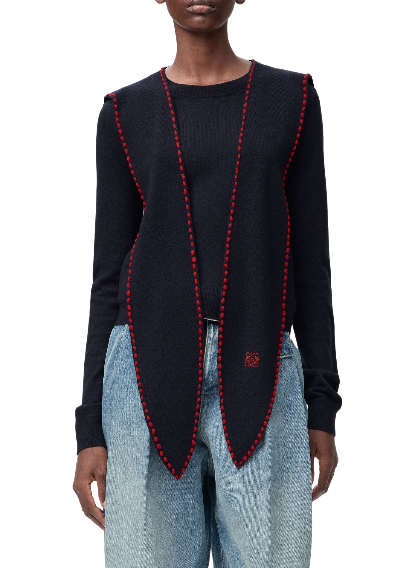 Wool lavallière blouse with embroidered details LOEWE Blue