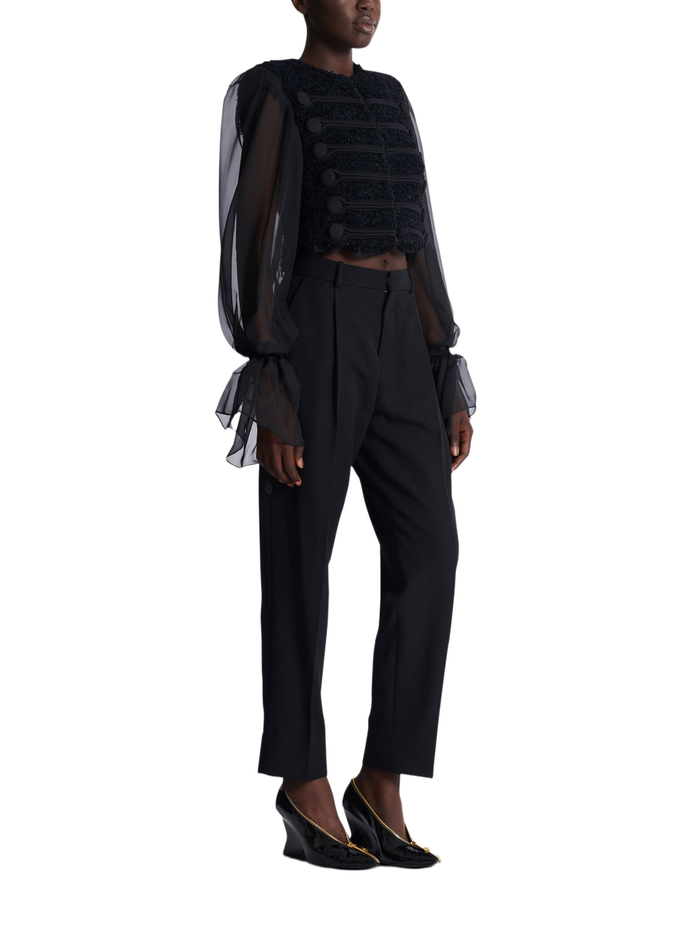 Veste bord à bord en tweed et mousseline BALMAIN Noir