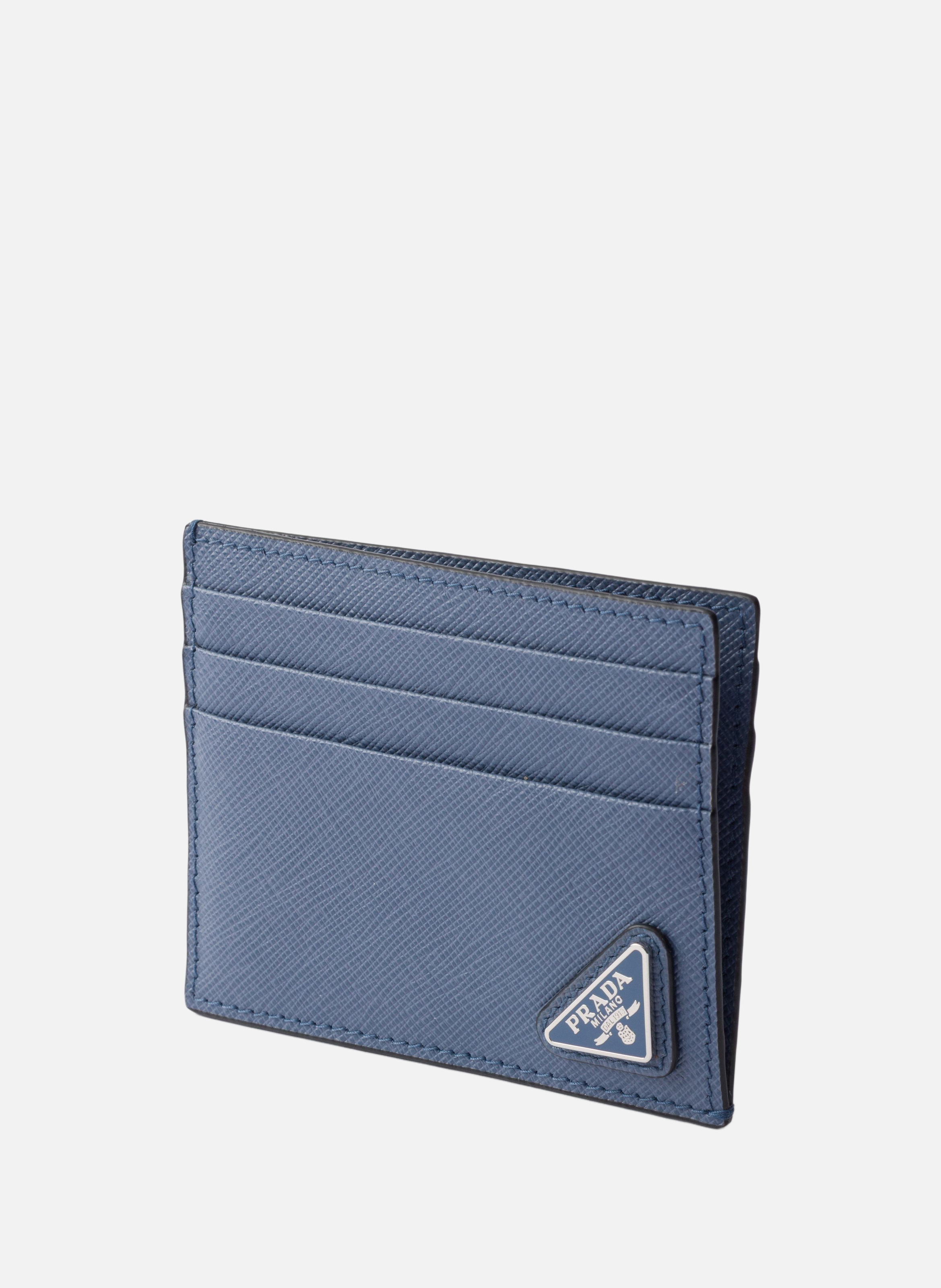 Porte-cartes en cuir saffiano PRADA Bleu