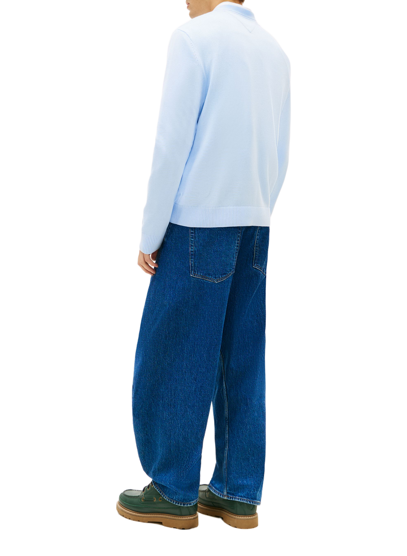 Round neck sweater with embroidered logo in cotton TOMMY HILFIGER Blue