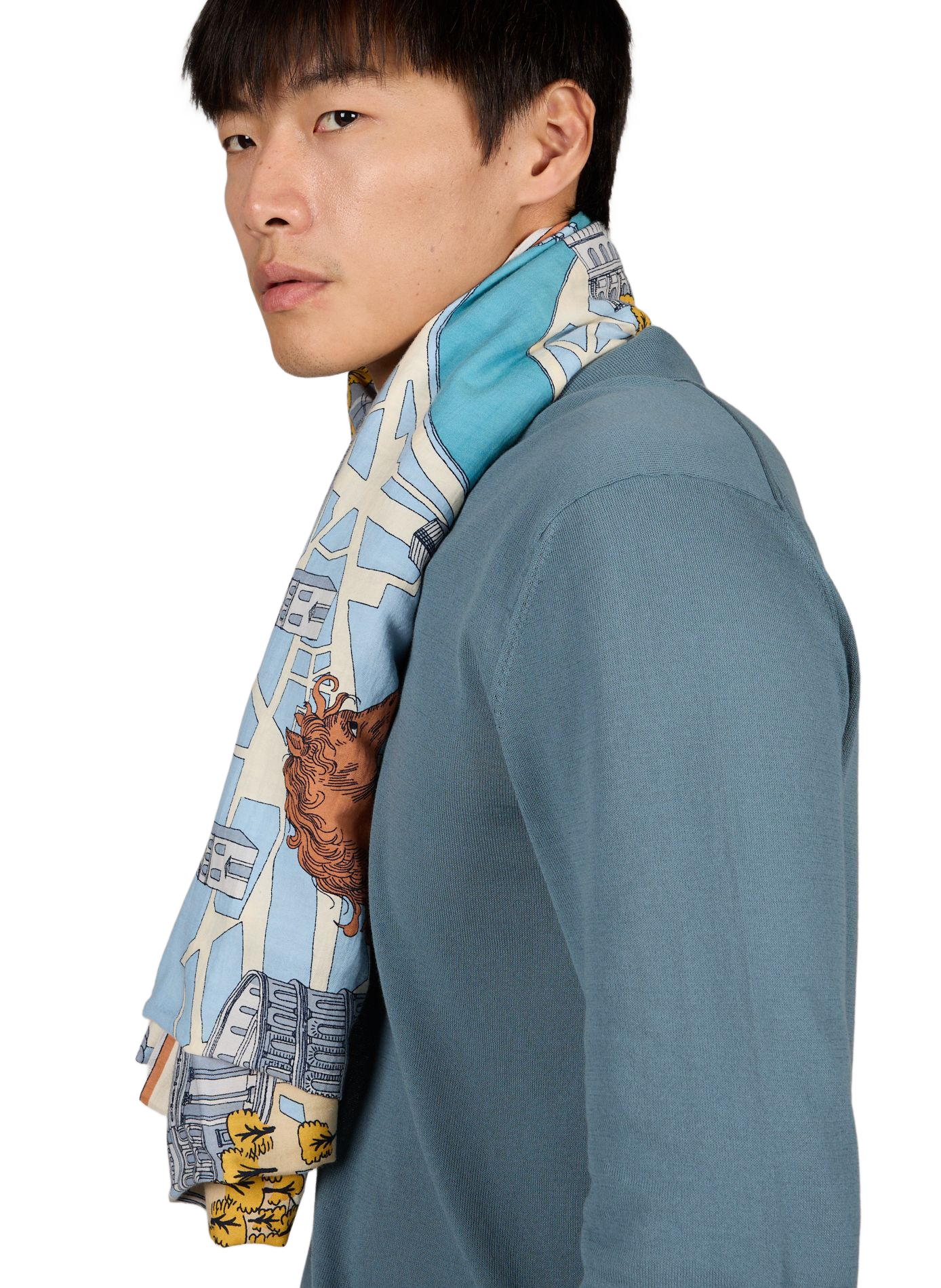 Foulard imprimé en soie et en coton mélangés INOUI EDITIONS Gris