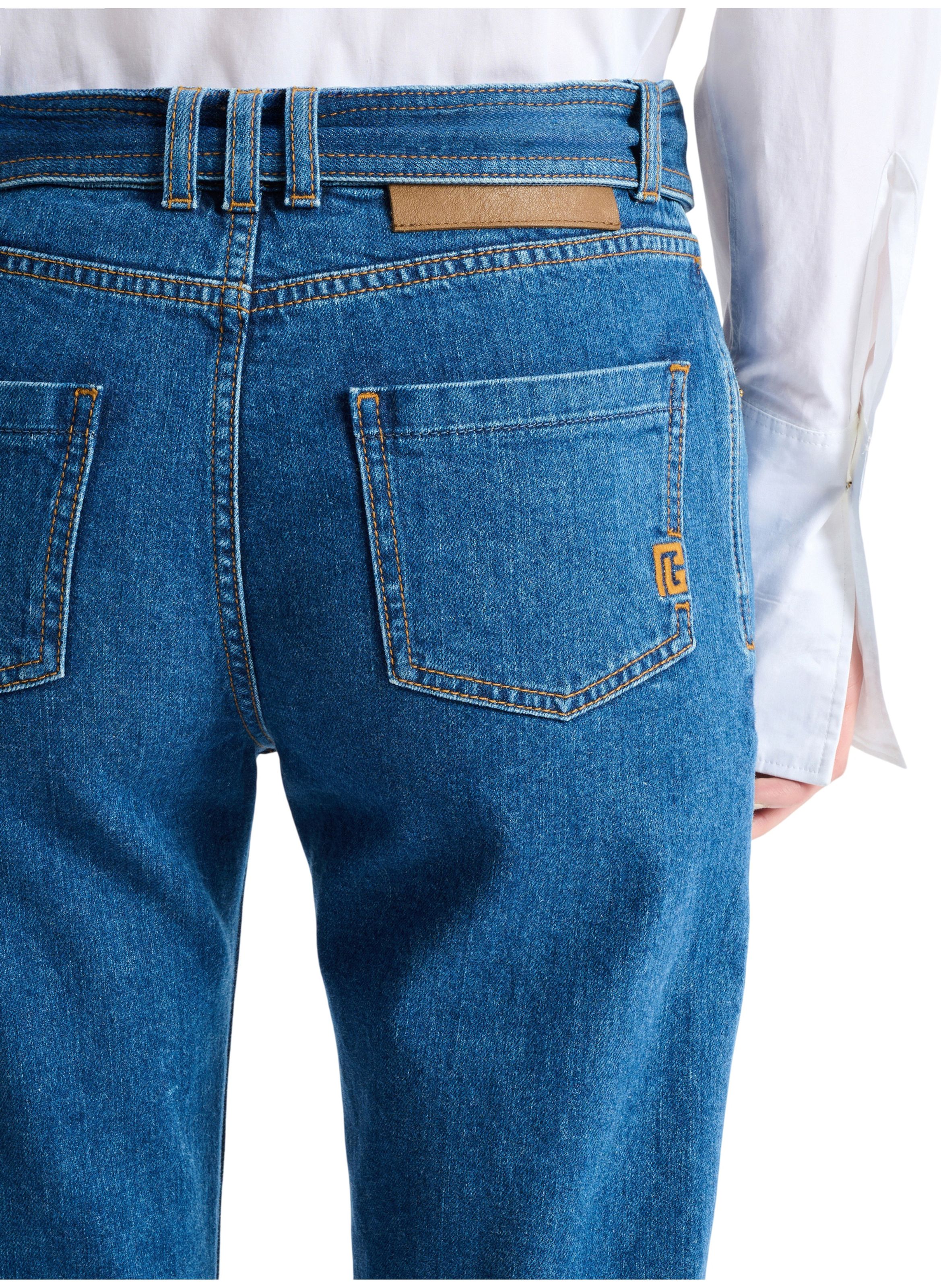 Jean ceinturé en denim BALMAIN Bleu