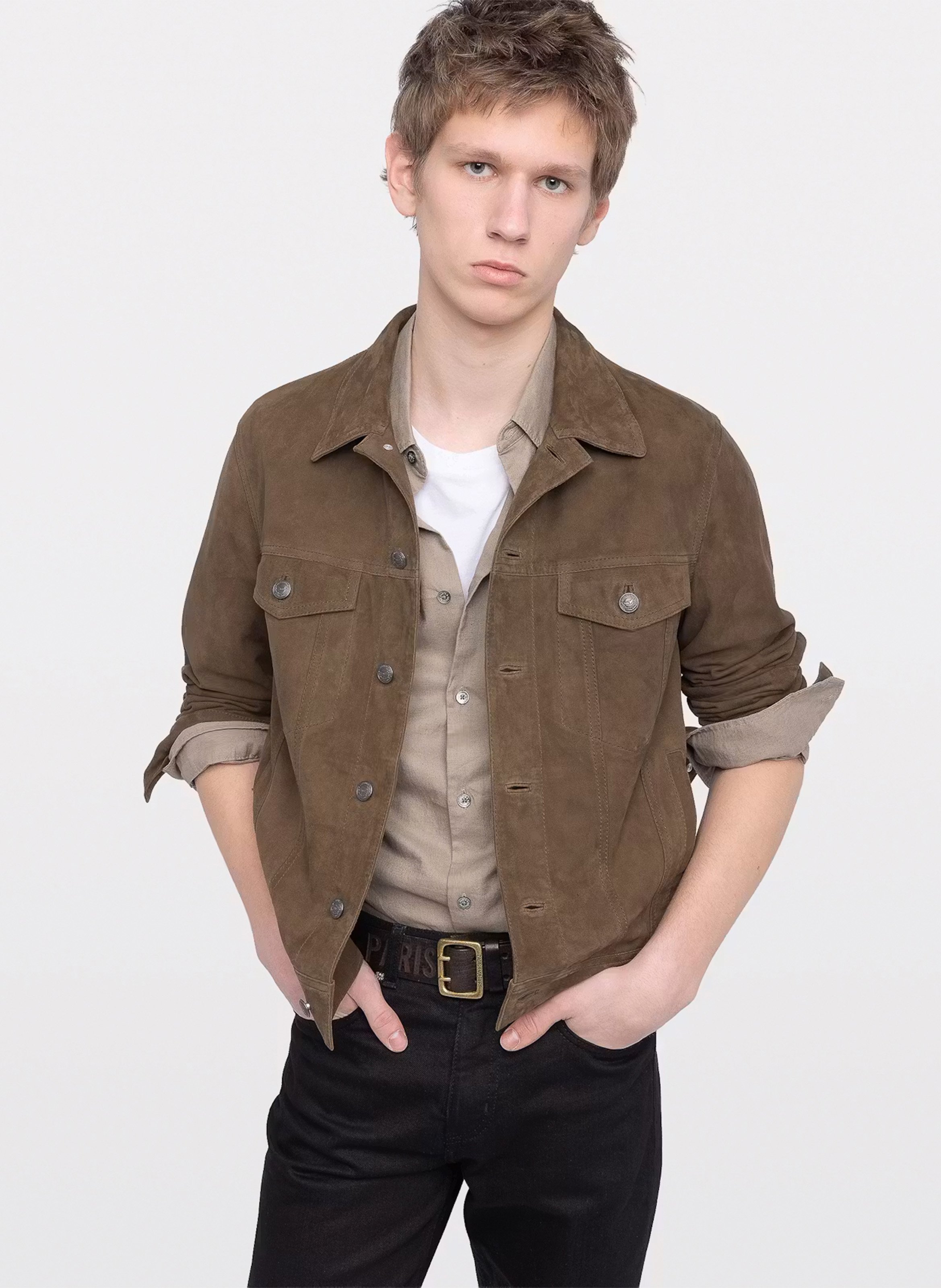 Veste droite boutonnée en suède bases ZADIG&VOLTAIRE Vert