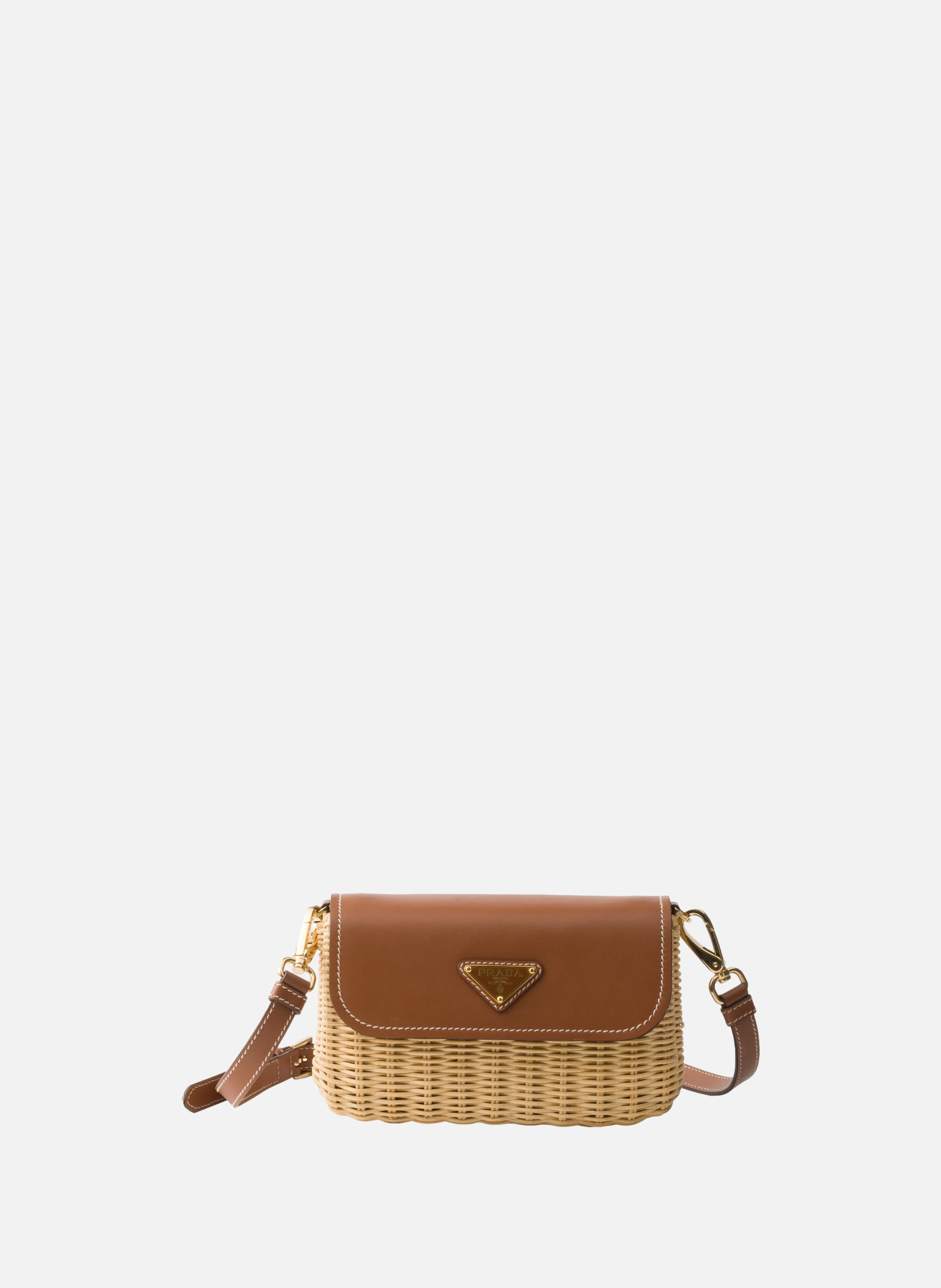 Petit sac porté épaule en osier et cuir PRADA Beige