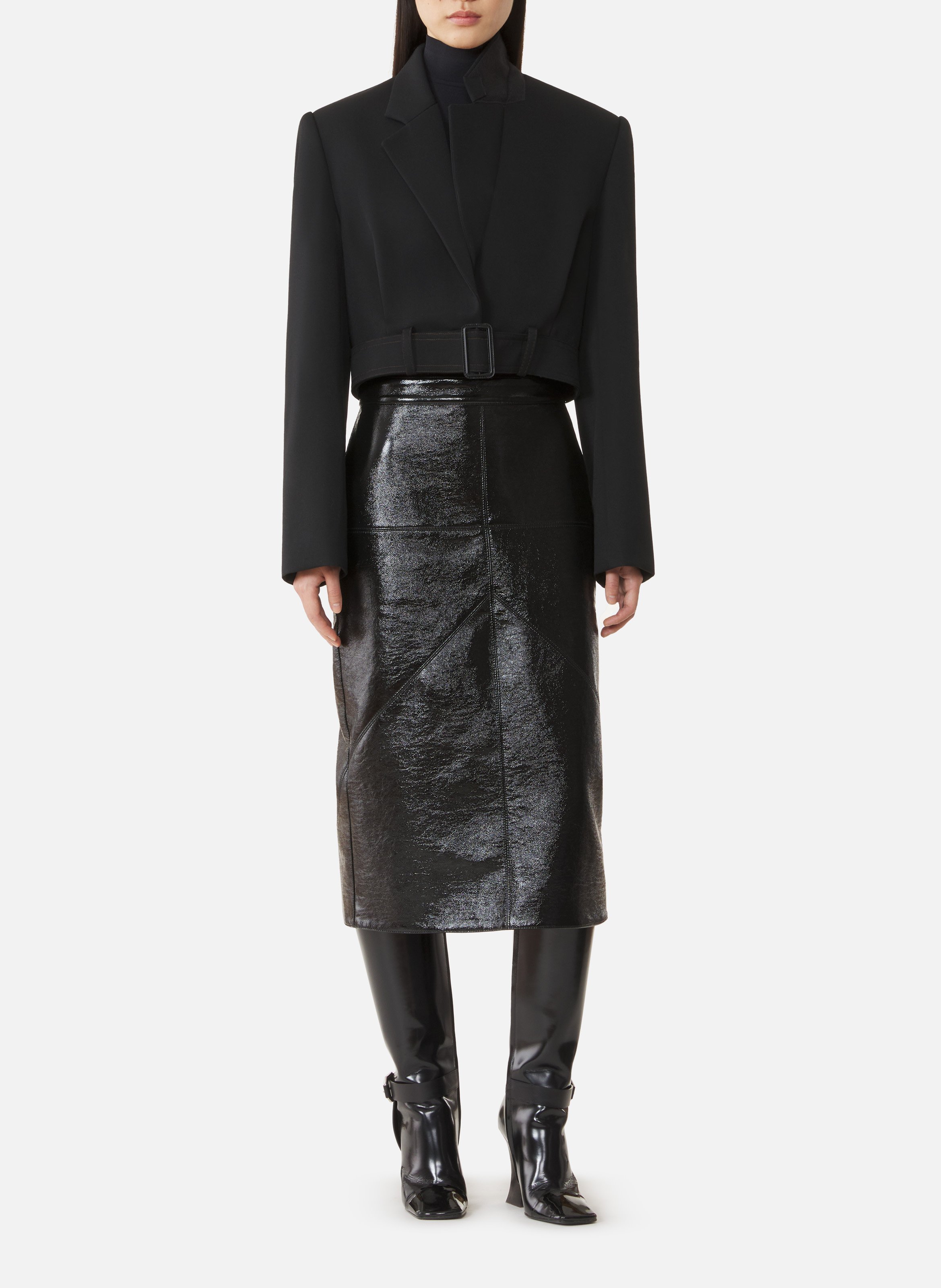 Veste courte ceinturée en laine LANVIN Noir
