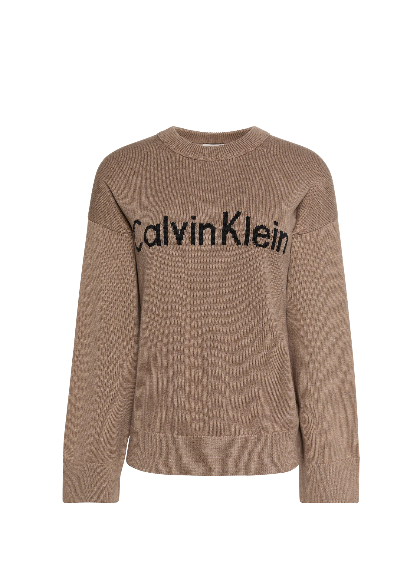 Pull droit à logo brodé en coton CALVIN KLEIN Marron