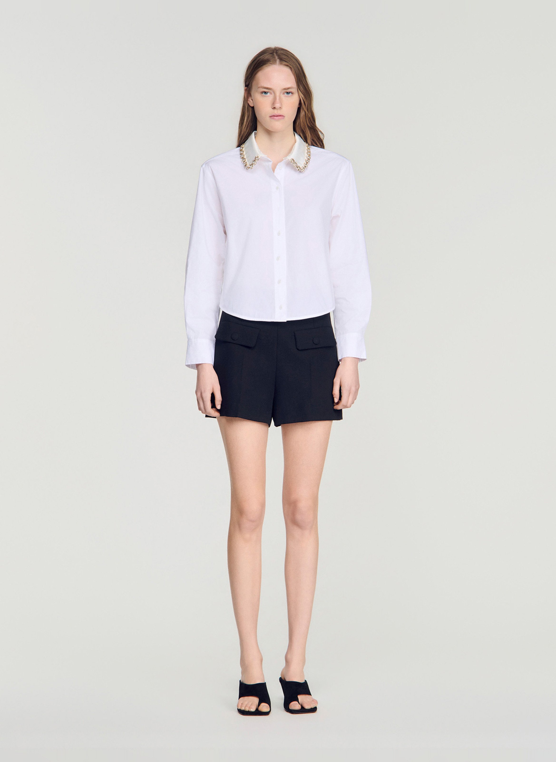 Chemise col classique en coton SANDRO Blanc