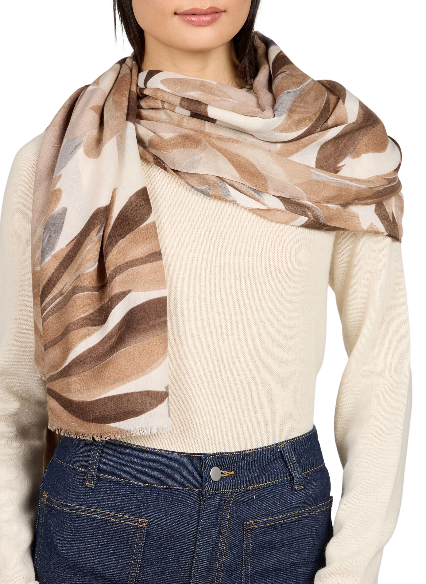 Foulard à motif avec franges AU PRINTEMPS PARIS Marron