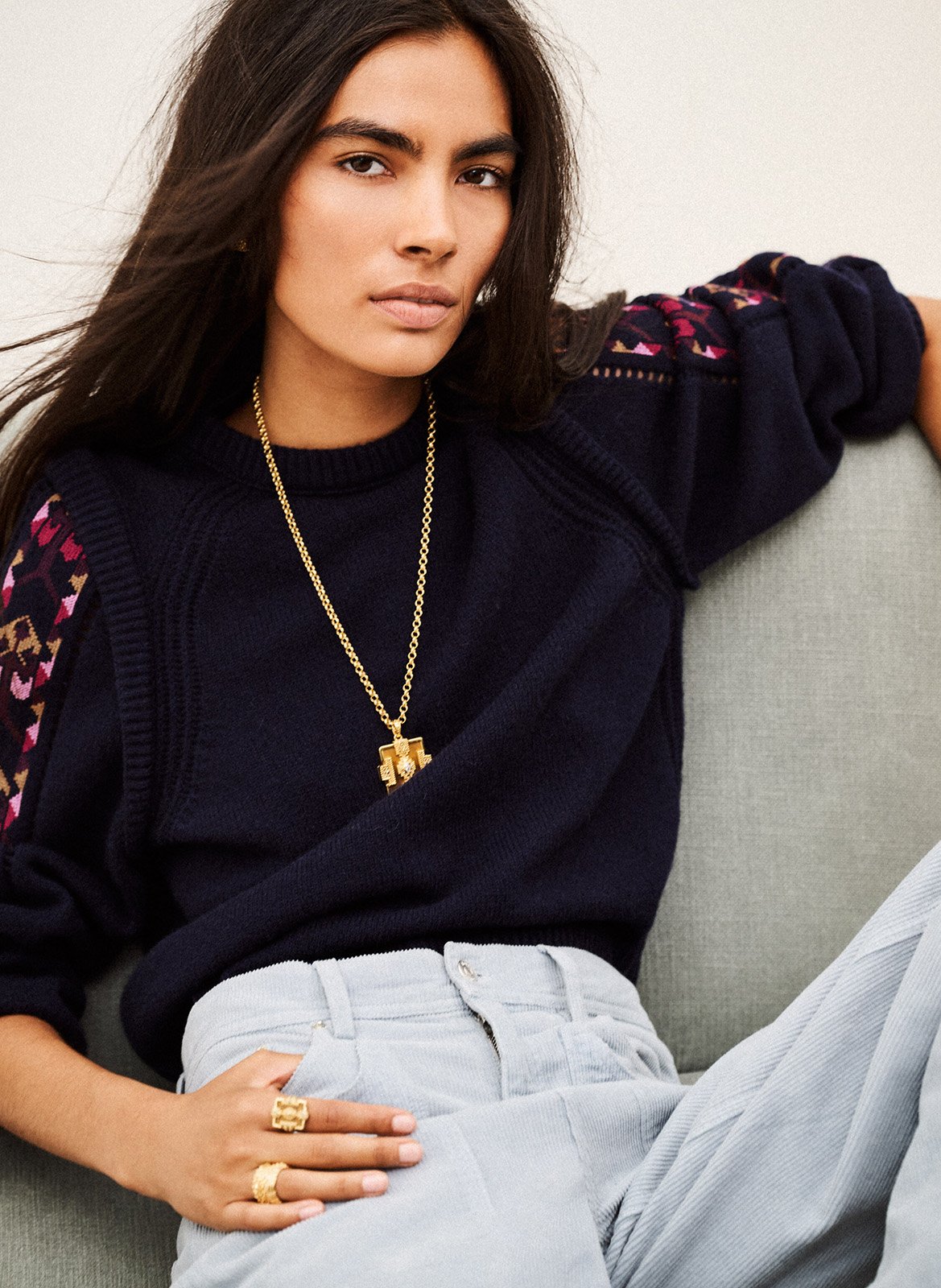 Pull brodé en maille de laine elda BA&SH Bleu