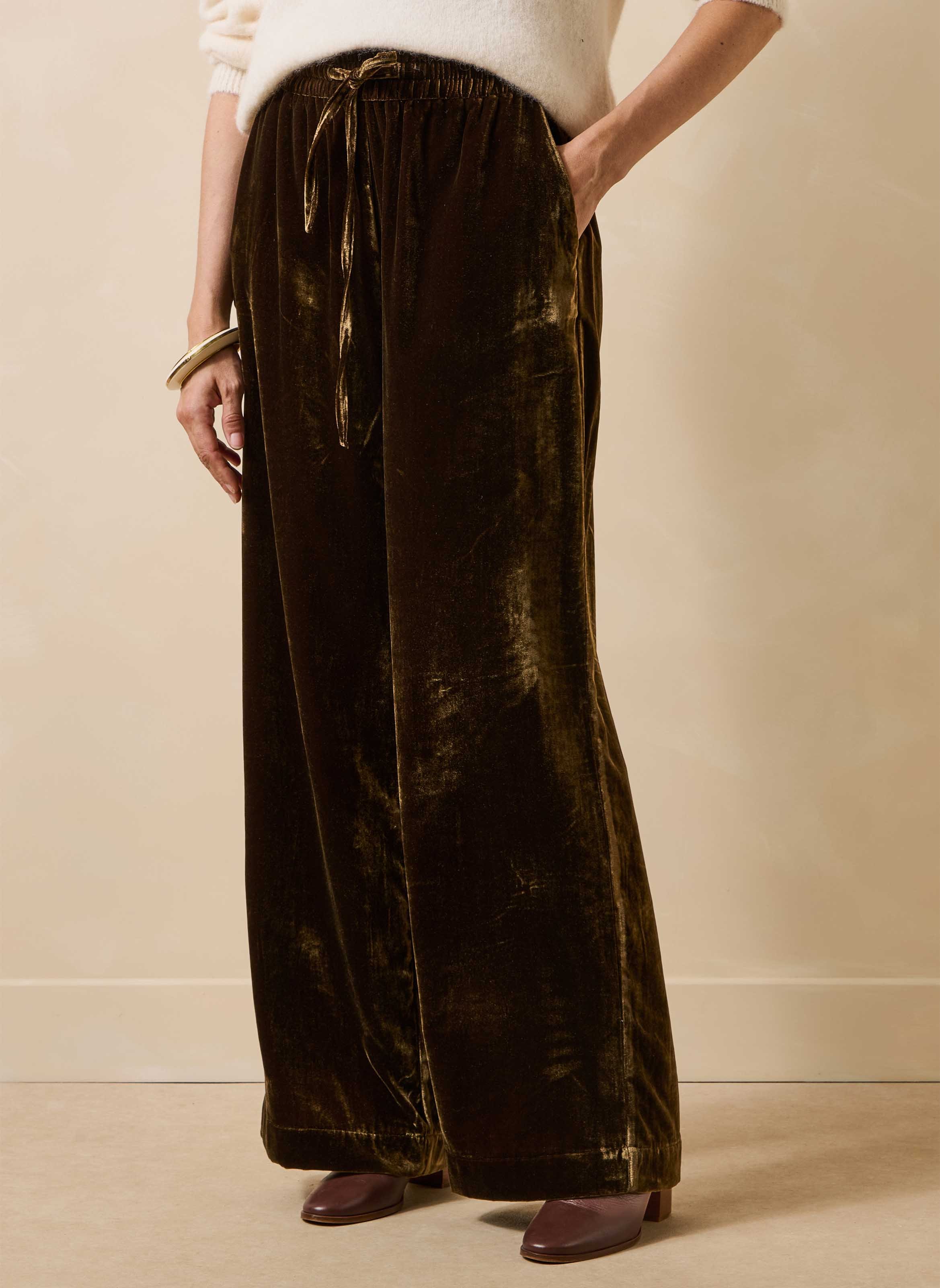 Wijde fluwelen broek met hoge taille LA FEE MARABOUTEE Bruin