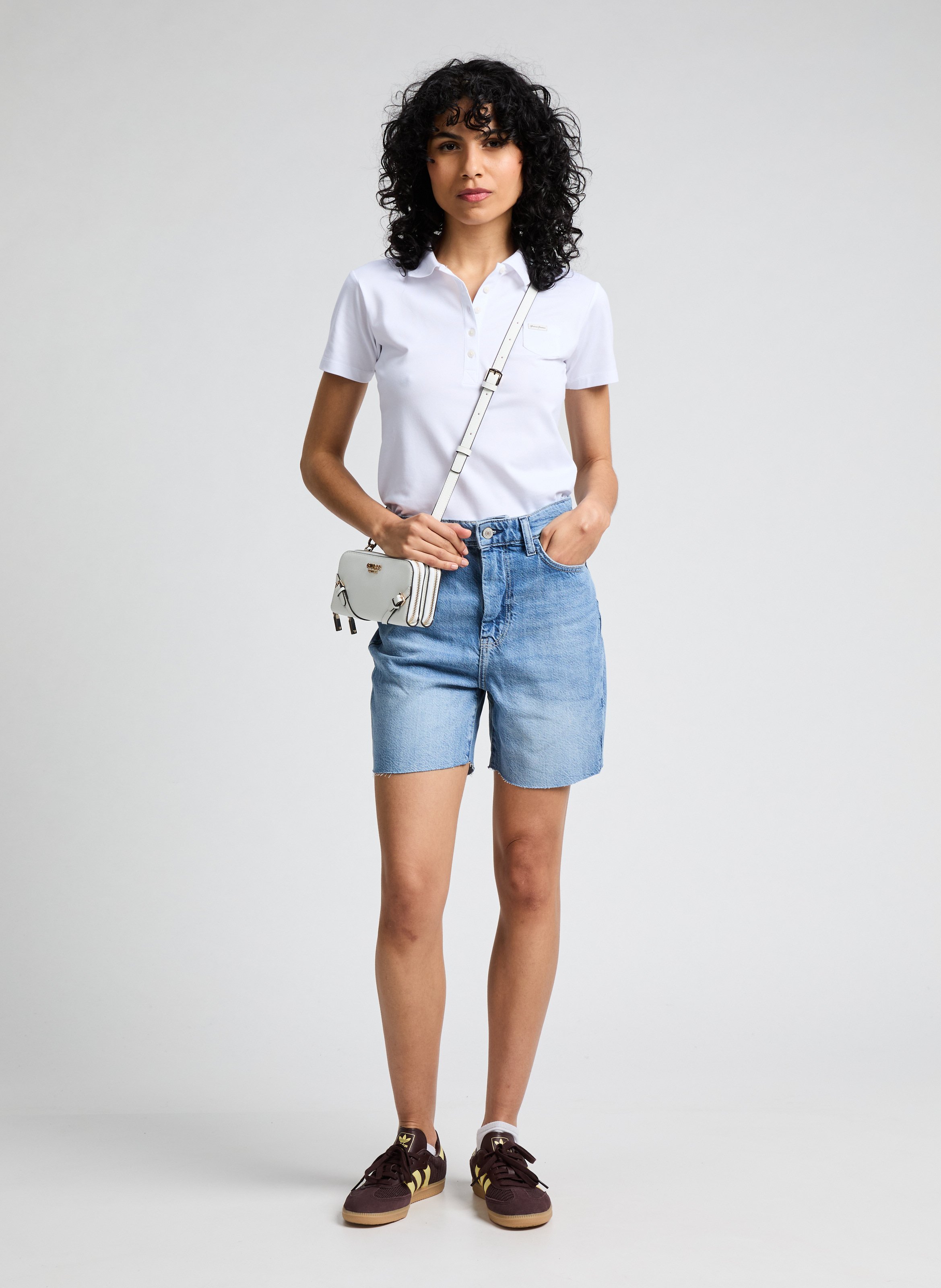 Mini sac bandoulière grainé GUESS Blanc