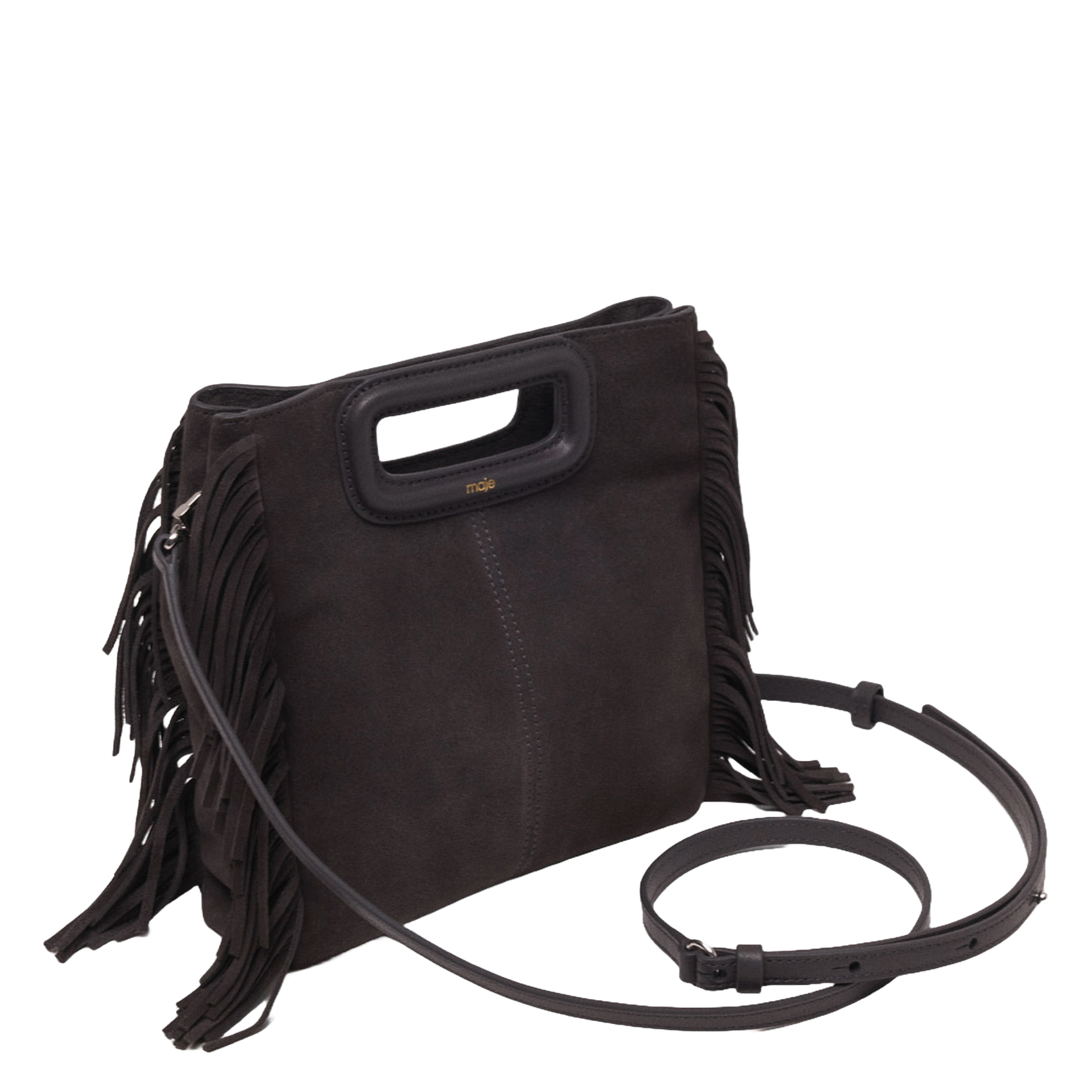 Sac bandoulière à studs en cuir m MAJE Gris