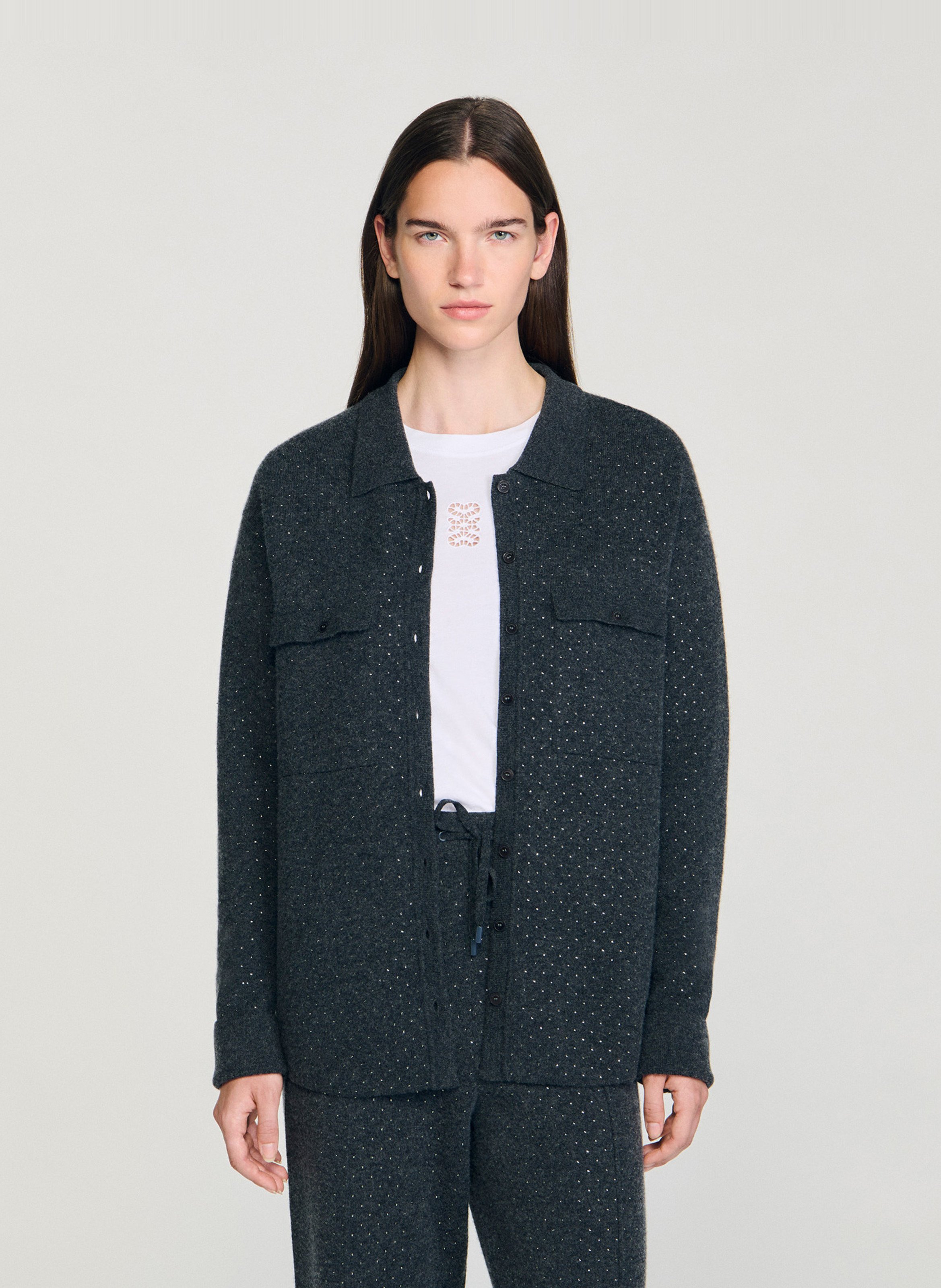 Cardigan droit col classique SANDRO Gris