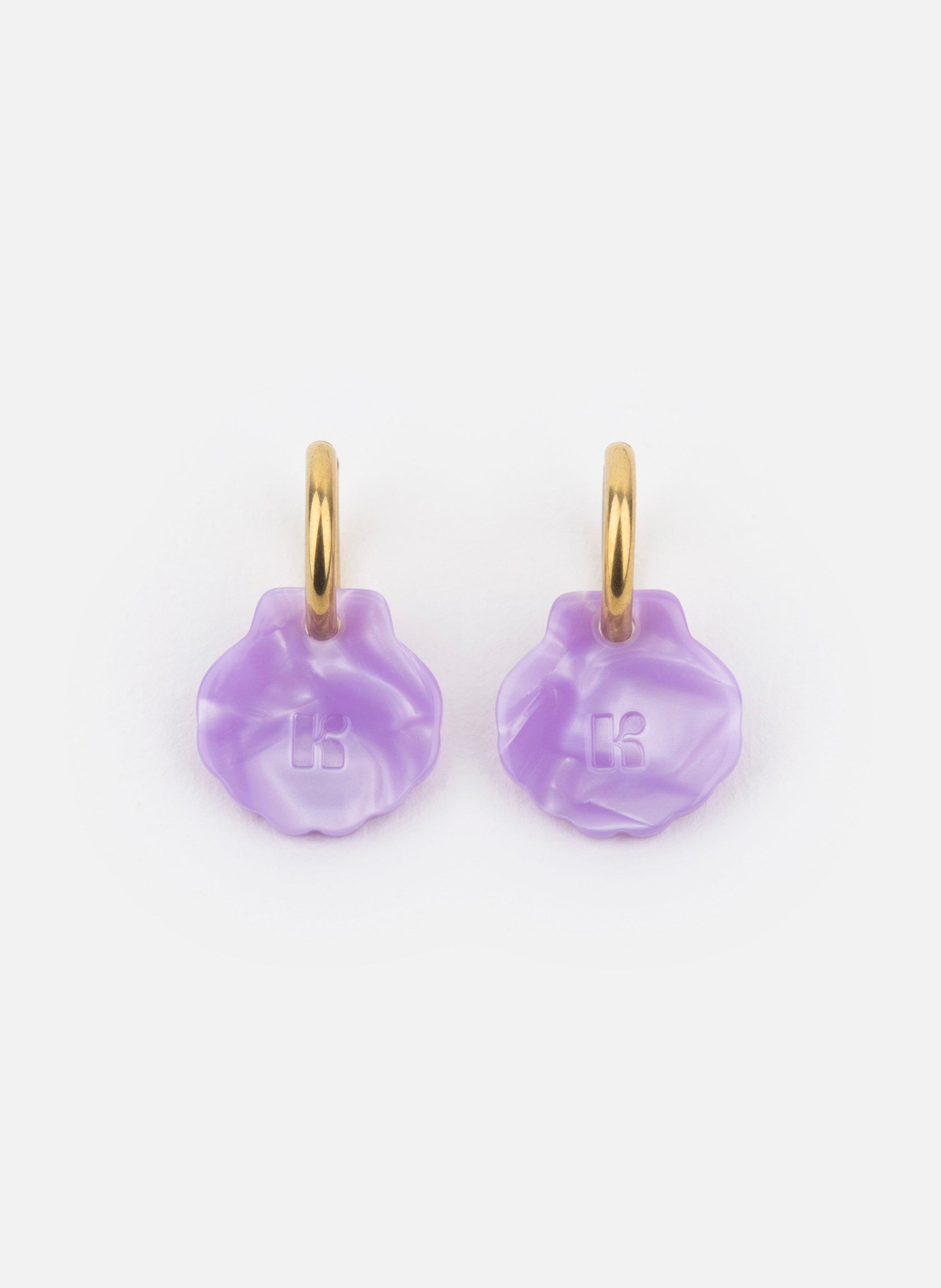 Boucles d'oreilles baby mermaid avec anneaux en acier inoxydable doré KURAGE GINZA Violet