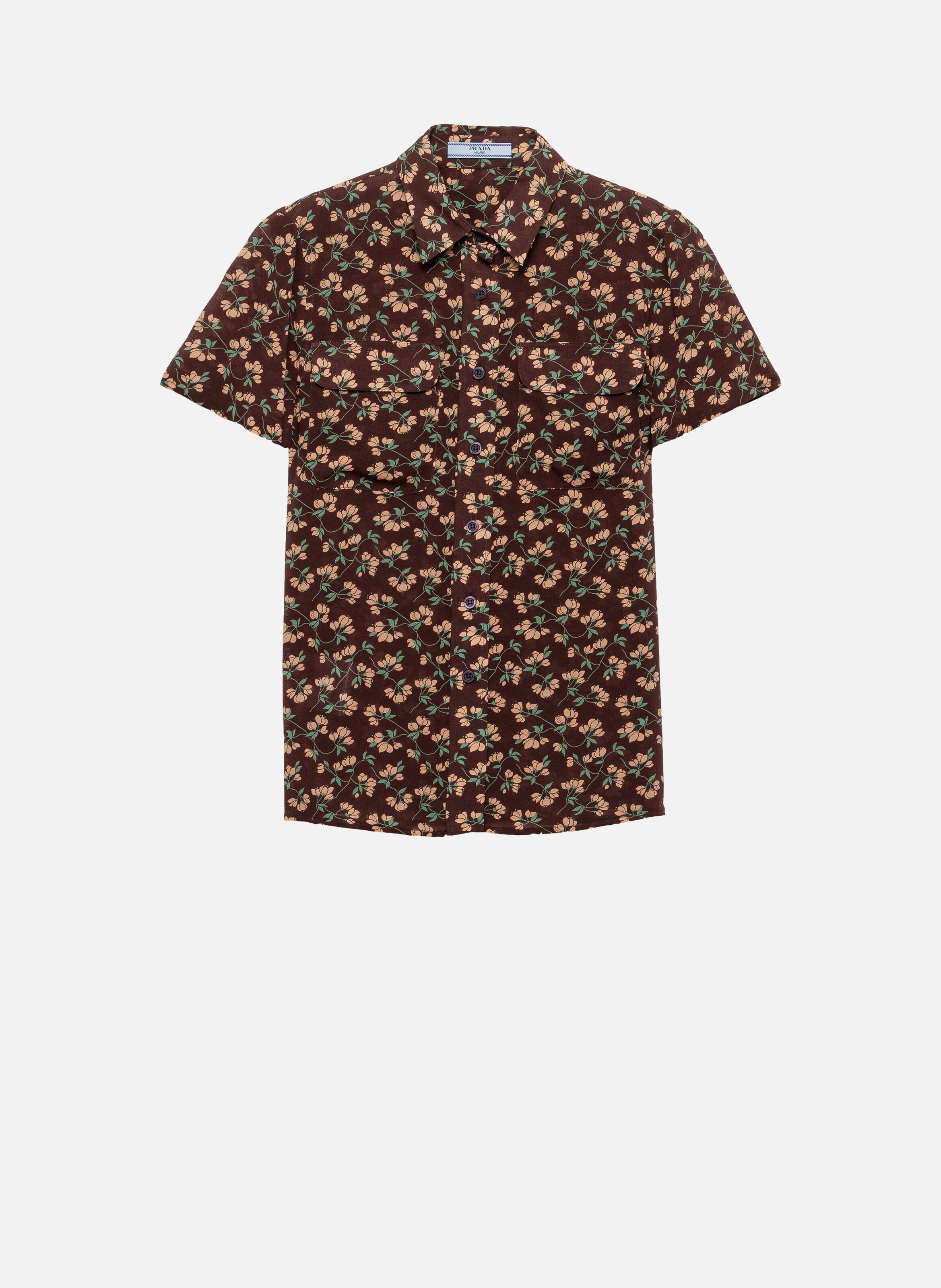 Chemise en georgette à manches courtes imprimé flo PRADA Marron