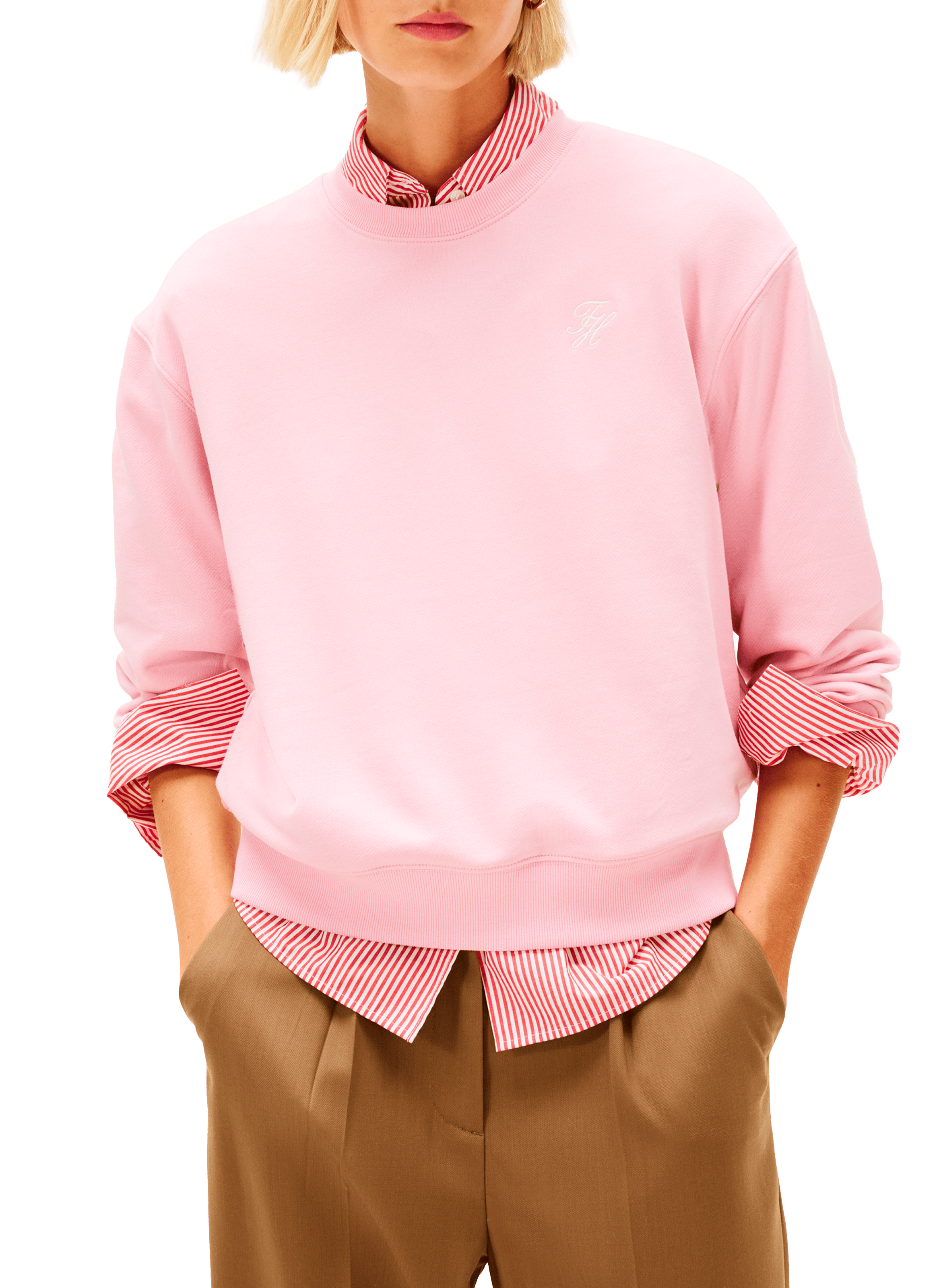 Sweat droit à col rond en coton mélangé TOMMY HILFIGER Rose