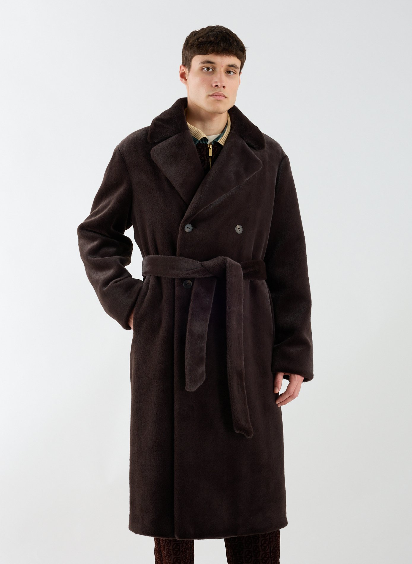 Long faux fur coat DROLE DE MONSIEUR Brown