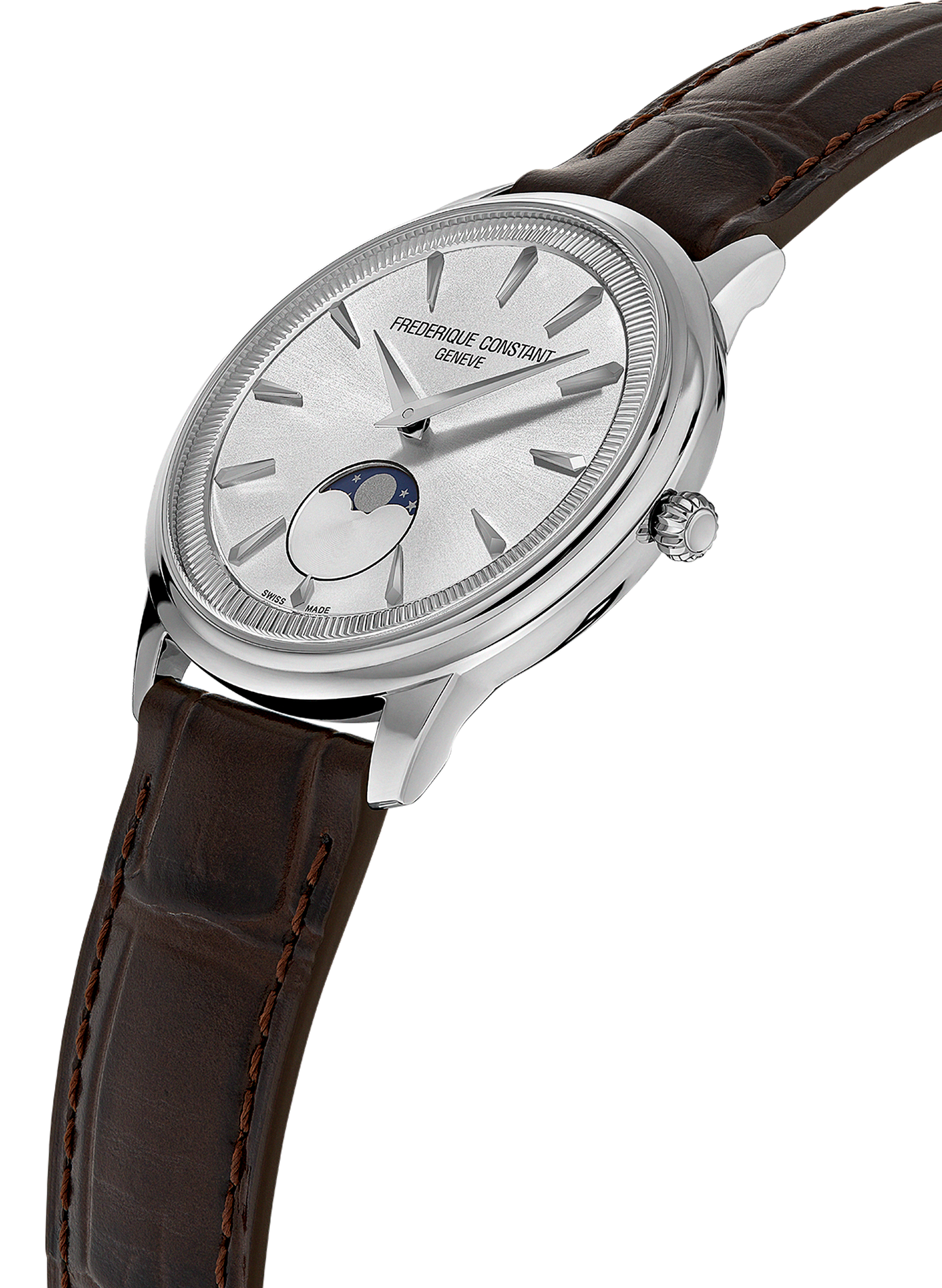 Montre quartz Moneta Moonphase à bracelet en cuir FREDERIQUE CONSTANT Noir