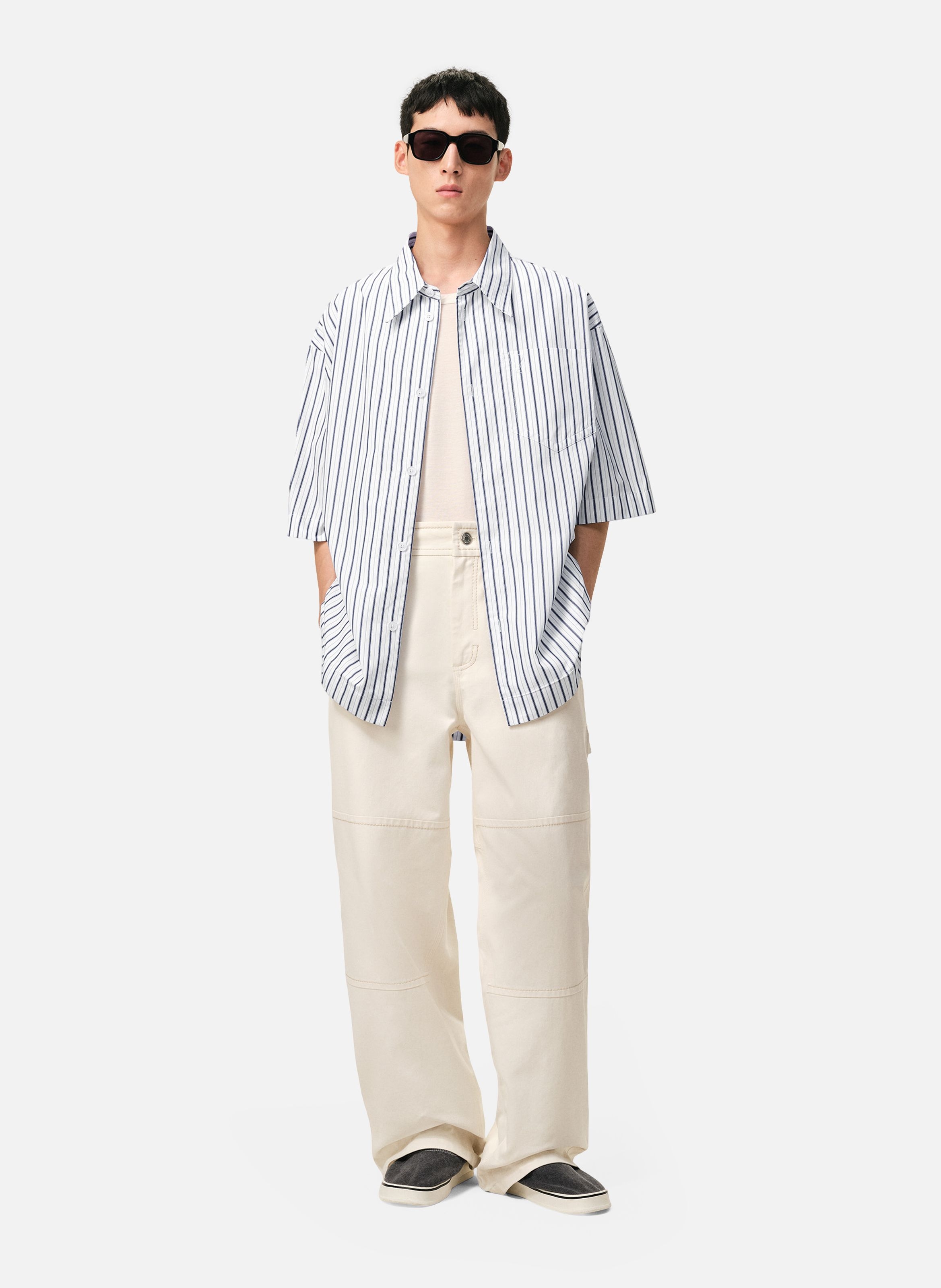 Chemise rayée manches longues ami de coeur unisexe en coton AMI PARIS Blanc