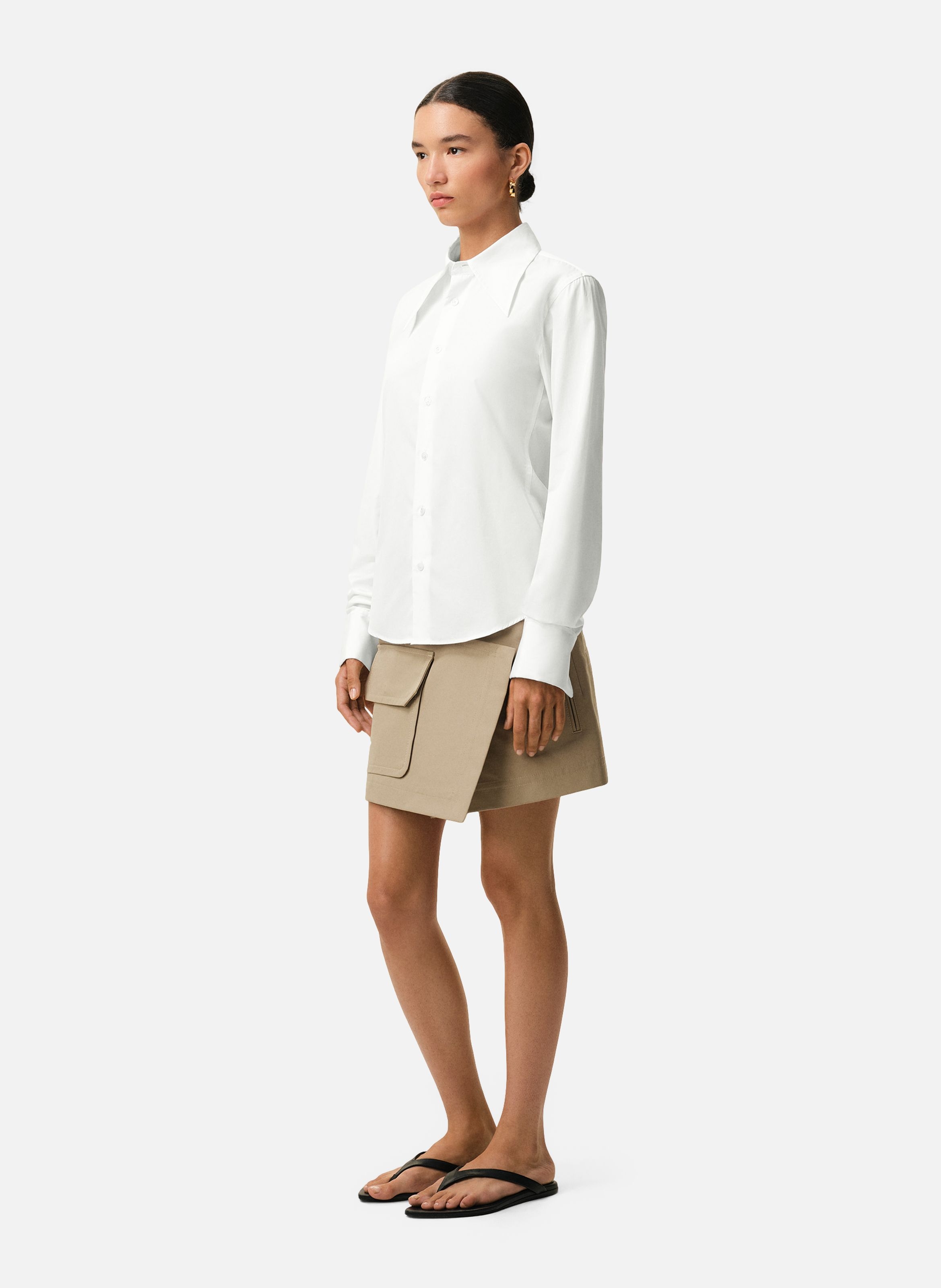 Chemise ajustée col en pointe en soie mélangée AMI PARIS Blanc