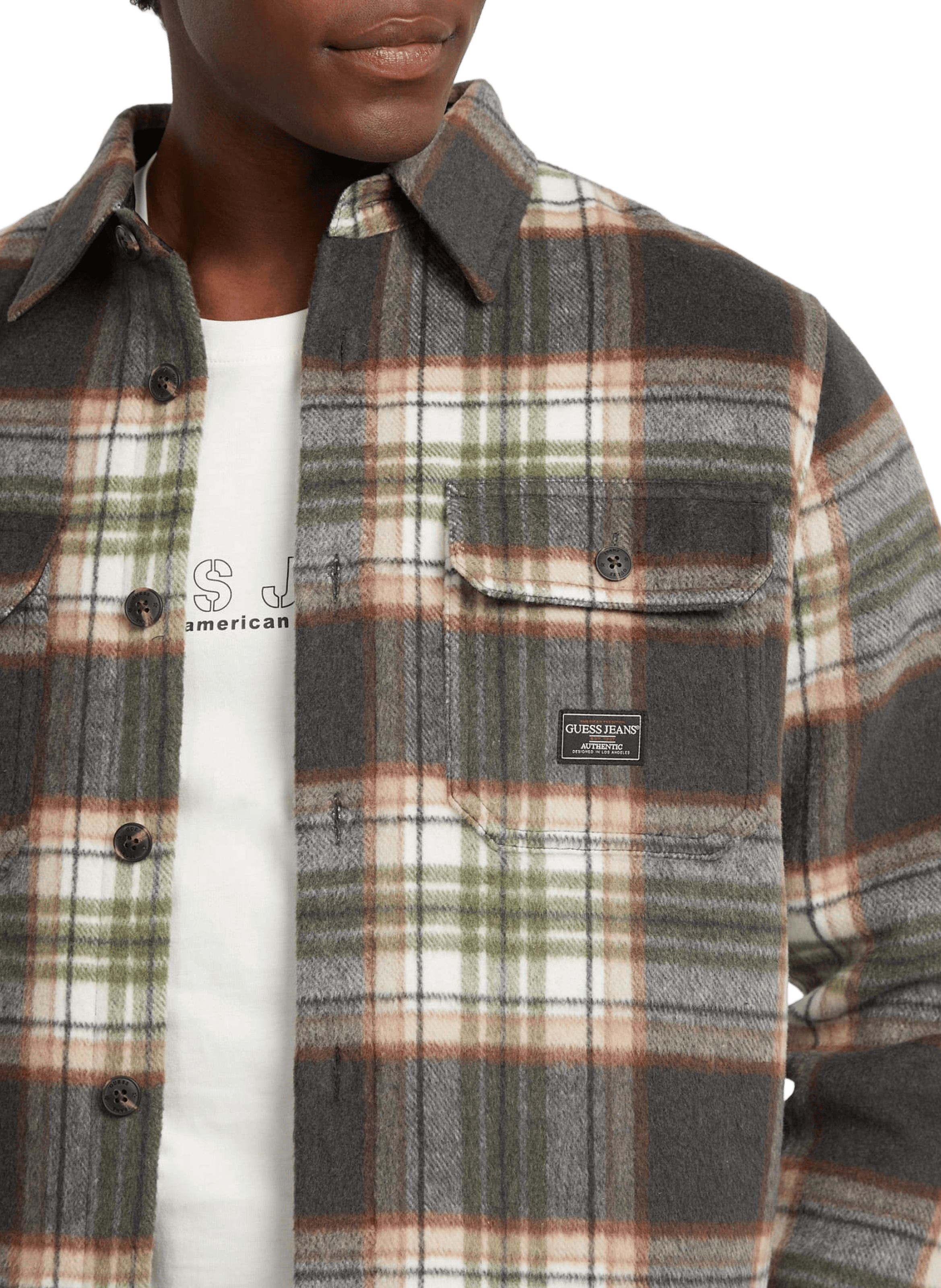 Checked overshirt with classic collar GUESS Black
