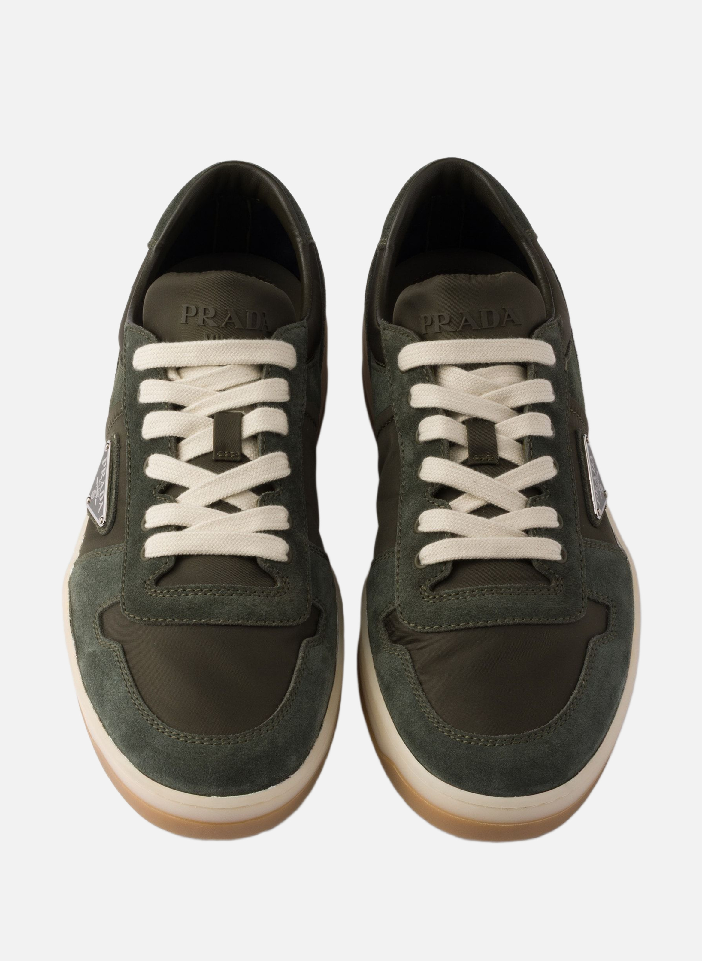 Sneakers downtown en re-nylon et veau velours PRADA Vert