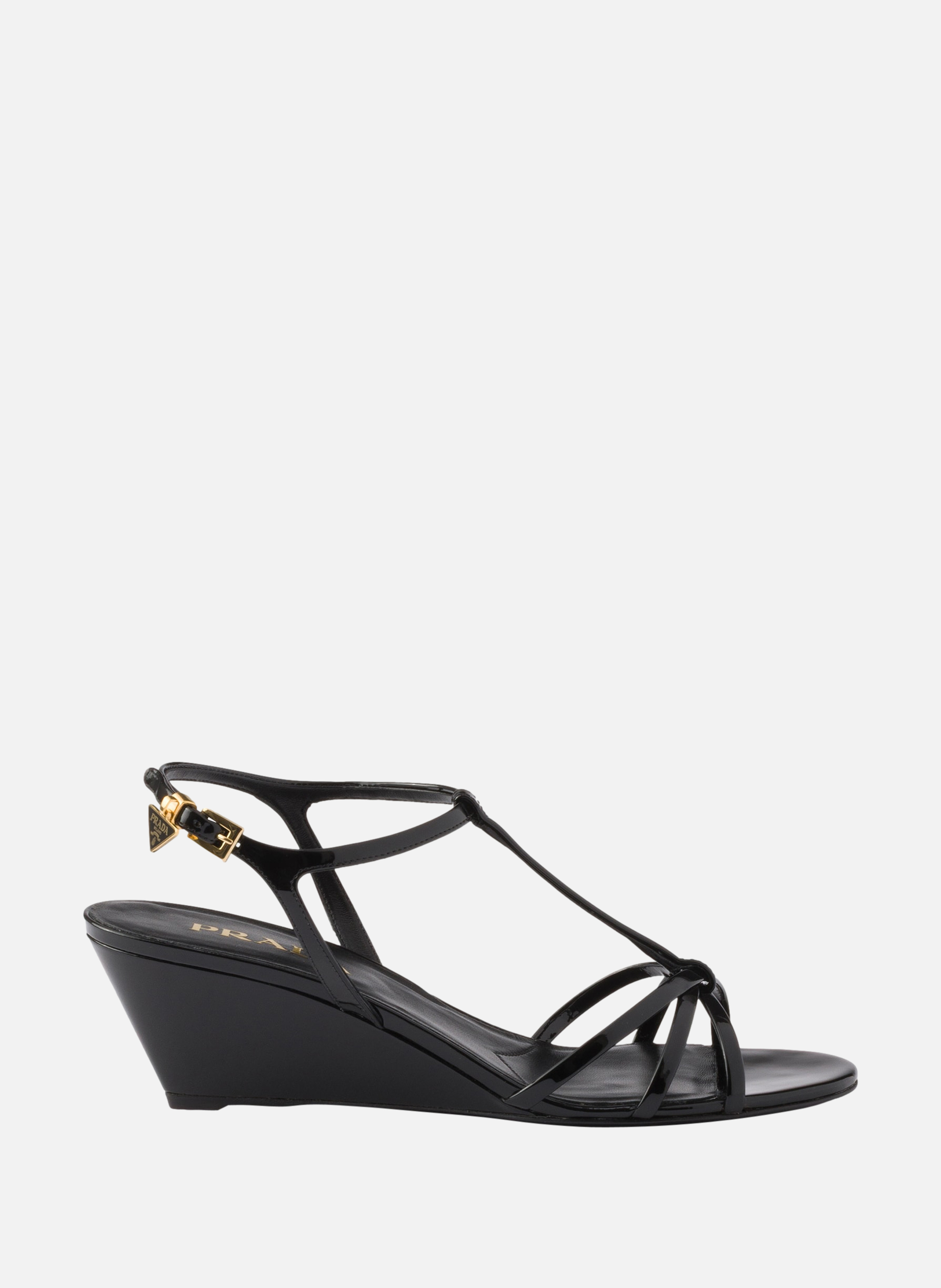 Sandales en cuir verni PRADA Noir