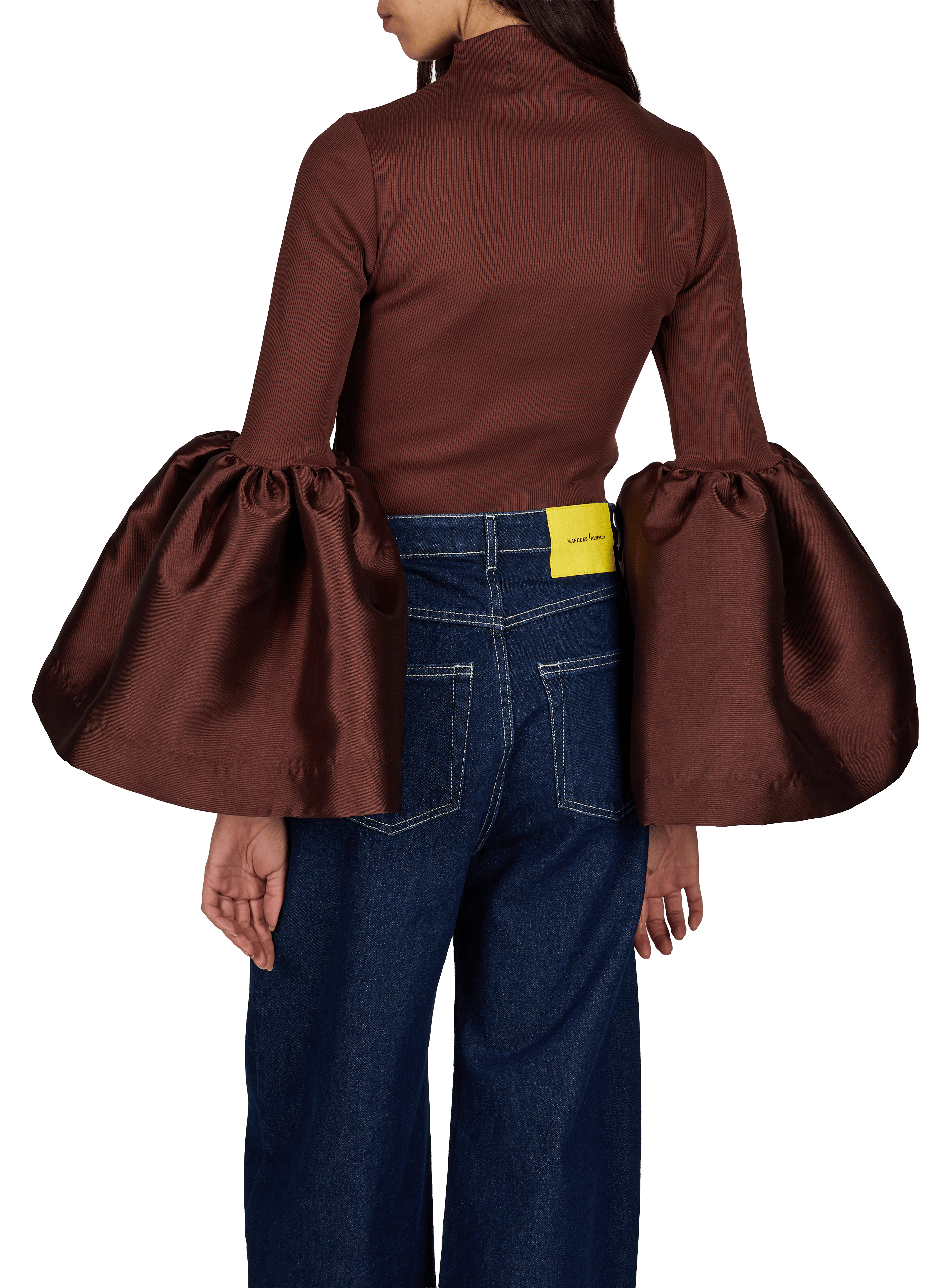 Top col montant à manches bouffantes en coton mélangé MARQUES ALMEIDA Marron