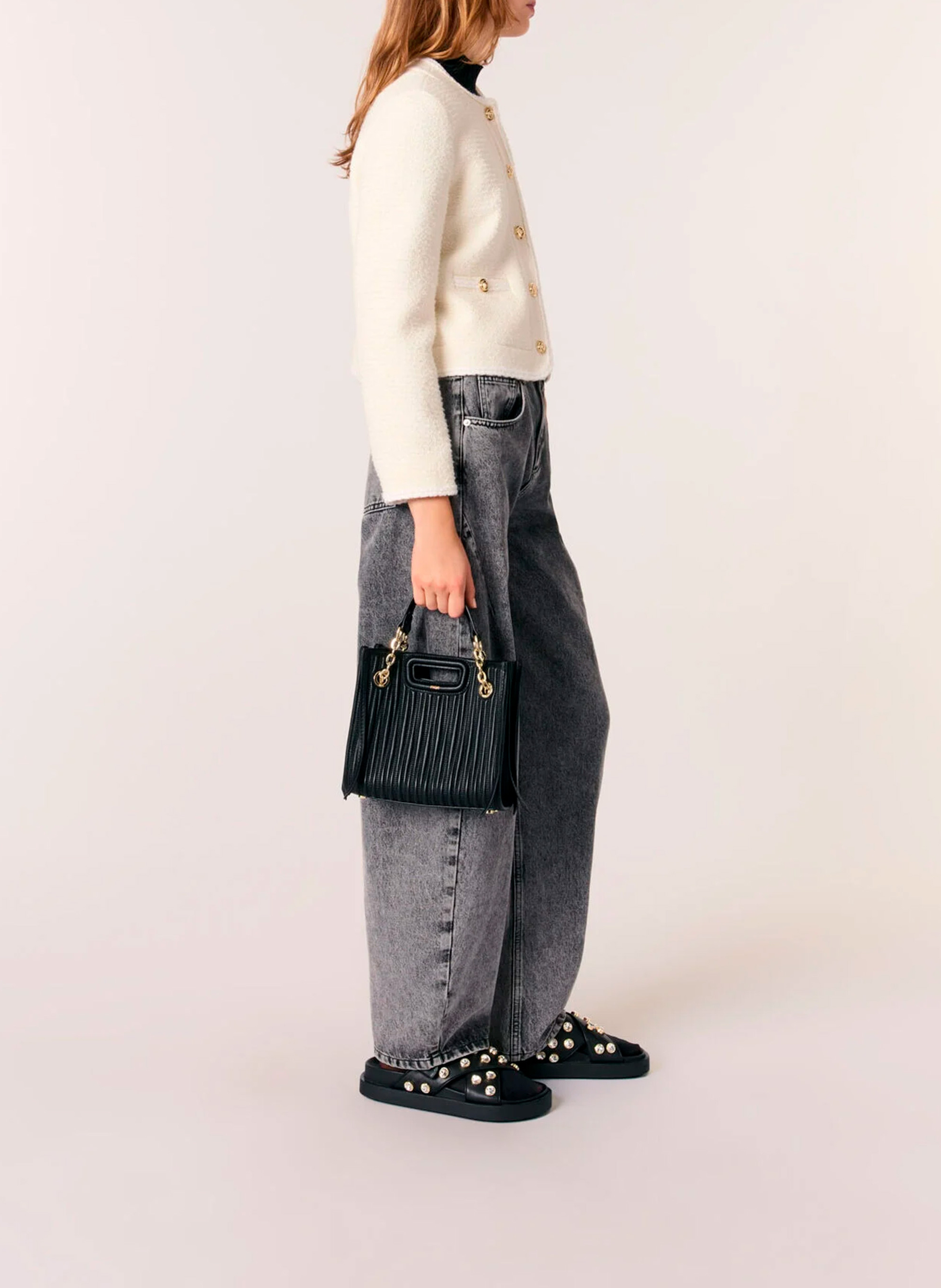 Sac bandoulière en cuir m cabas mini MAJE Noir