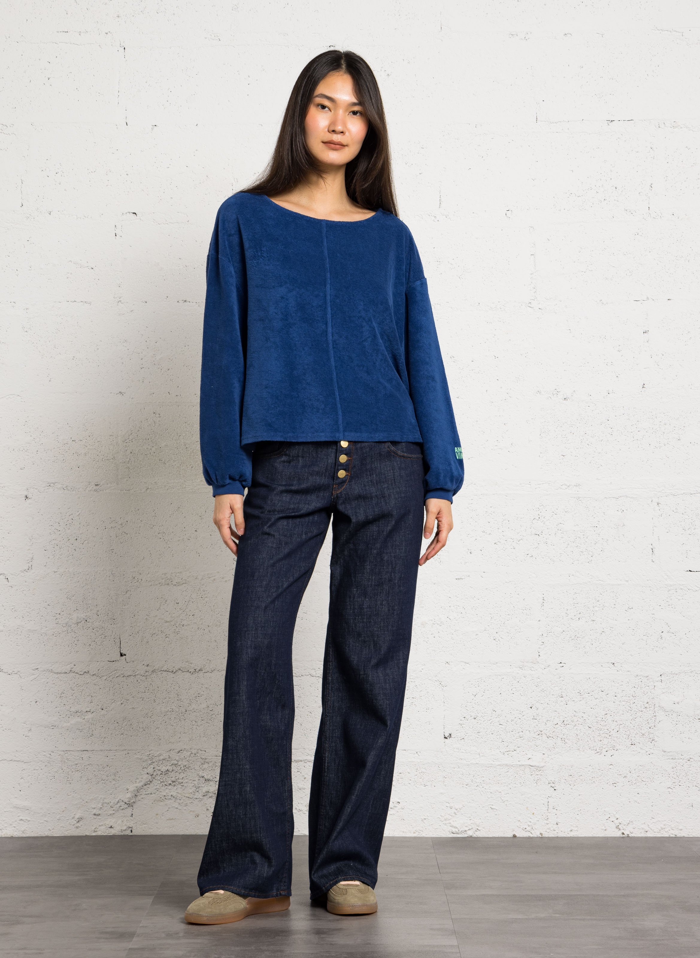 Pull oversize col bateau en coton et coton recyclé fuxow AMERICAN VINTAGE Bleu