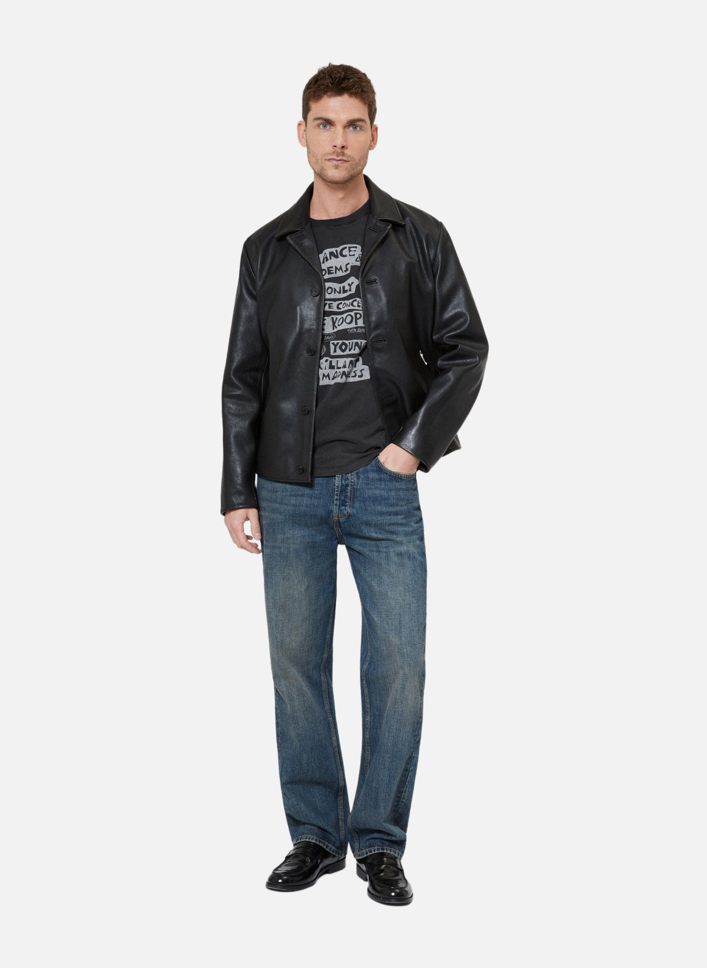 Blouson en cuir col tailleur THE KOOPLES Noir