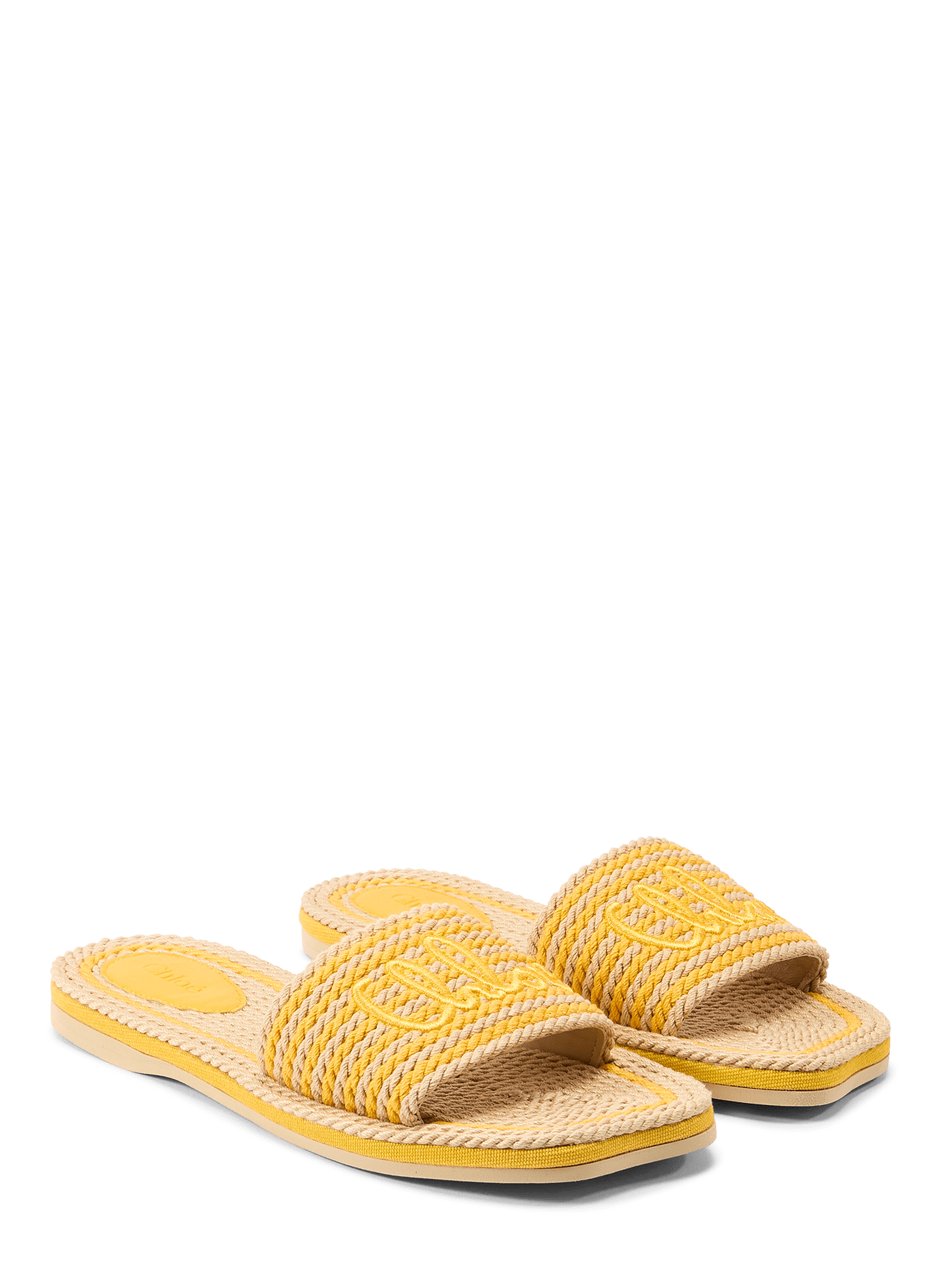 Sandales plates rayées à logo en coton CHLOÉ Jaune