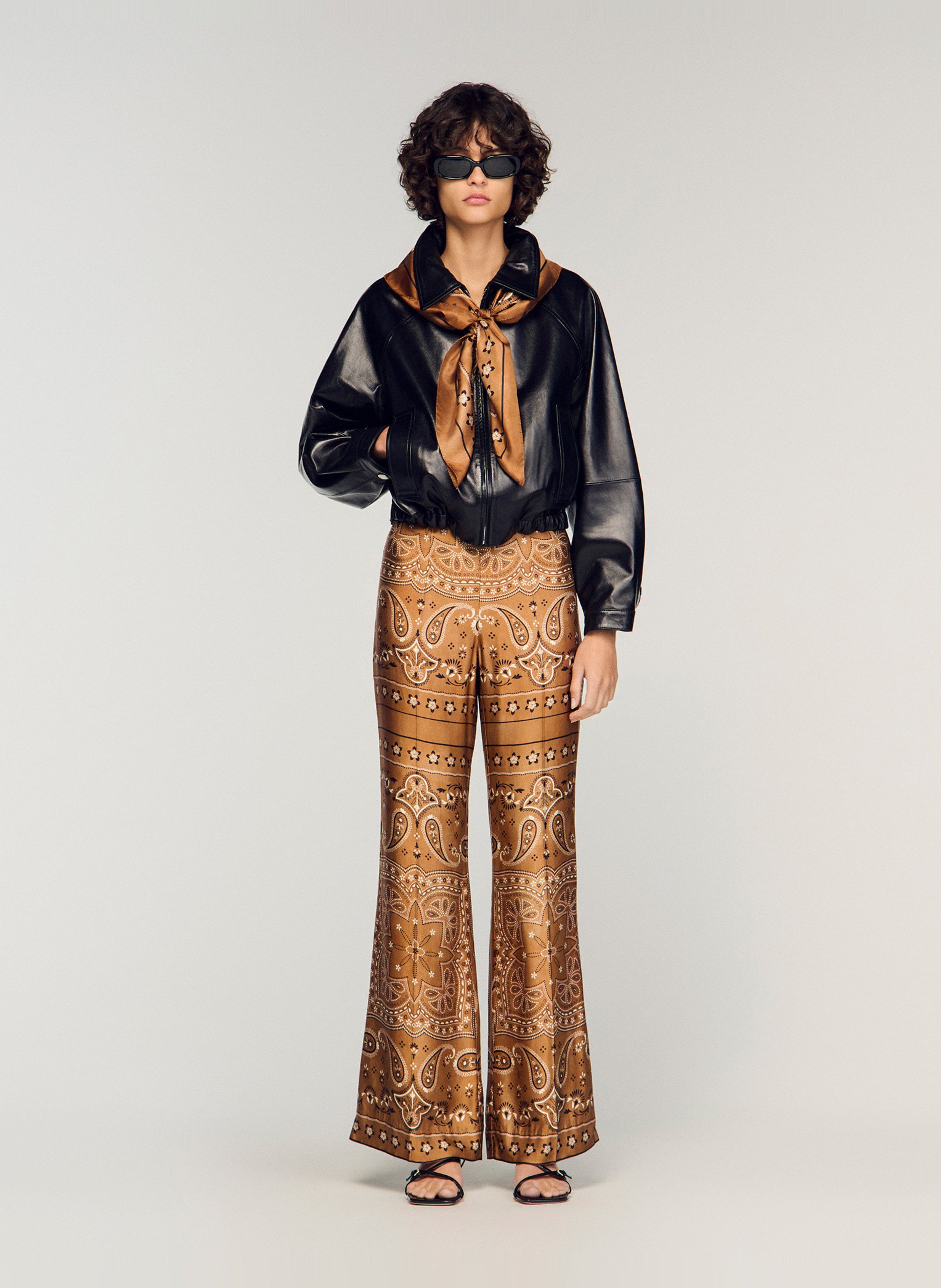 Pantalon droit imprimé bandana SANDRO Marron