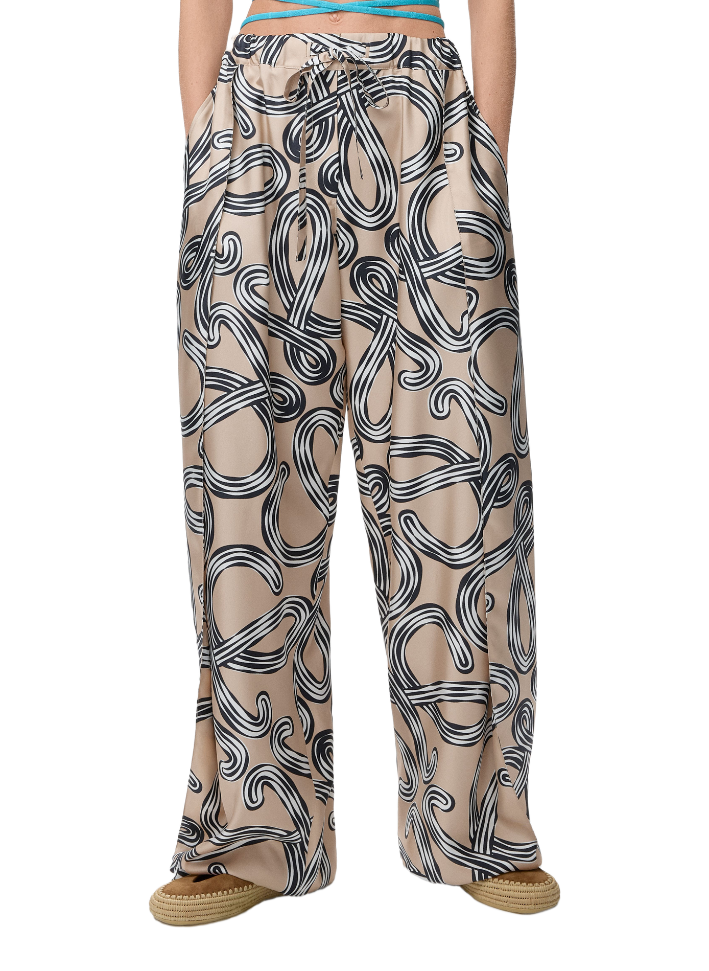 Pantalon élastiqué en soie LOEWE Beige
