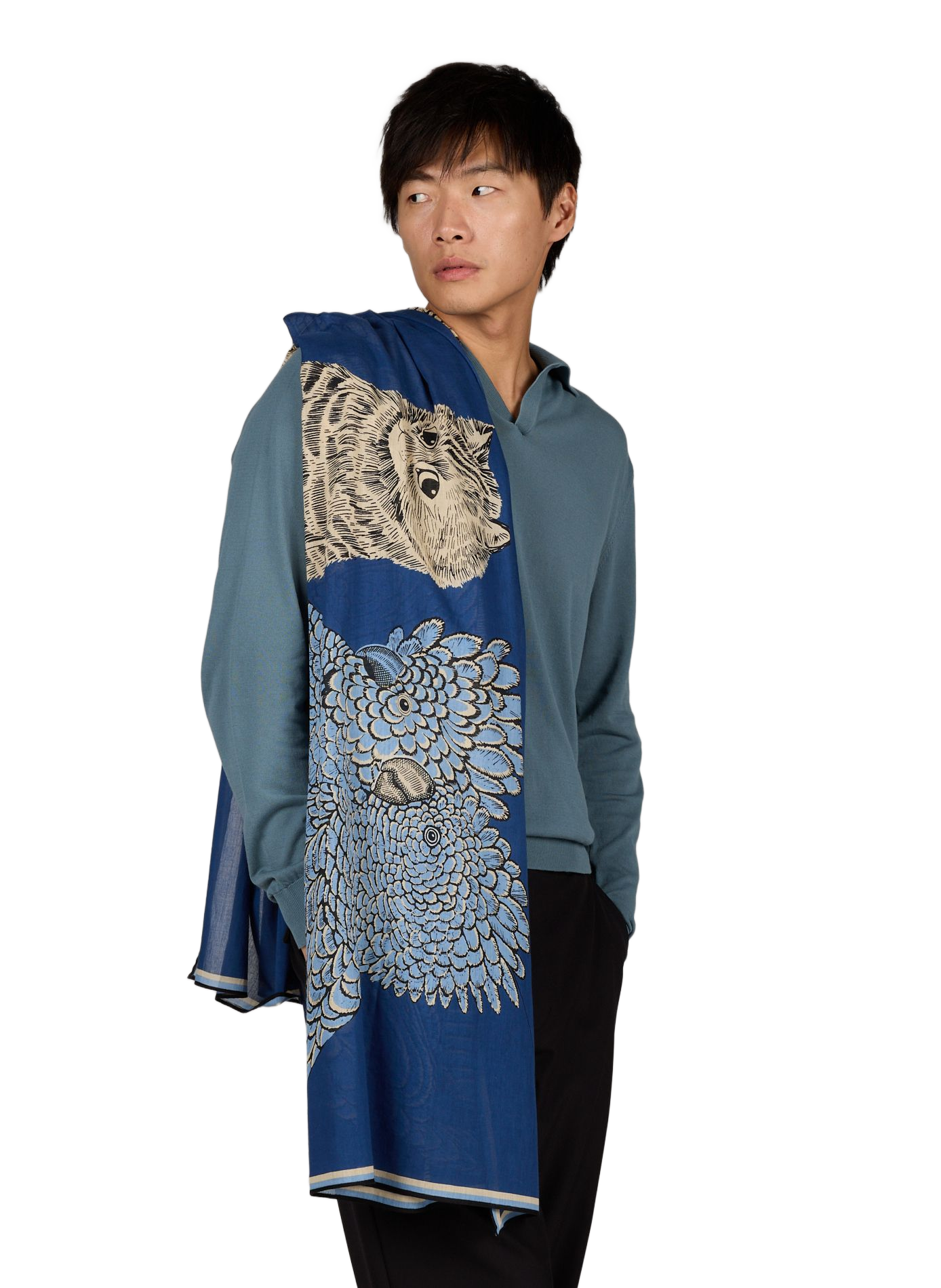 Printed cotton scarf INOUI EDITIONS Blue