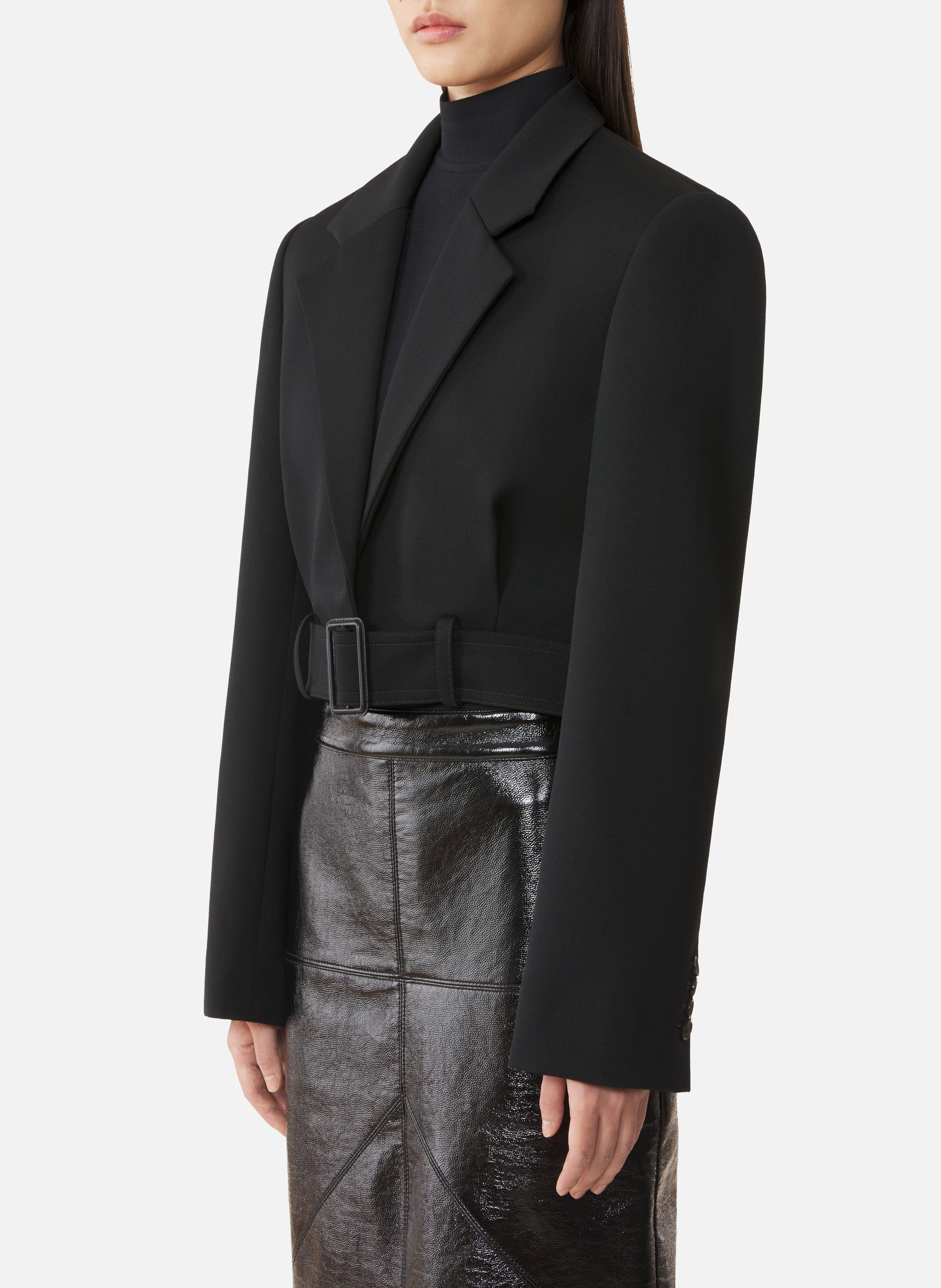 Veste courte ceinturée en laine LANVIN Noir