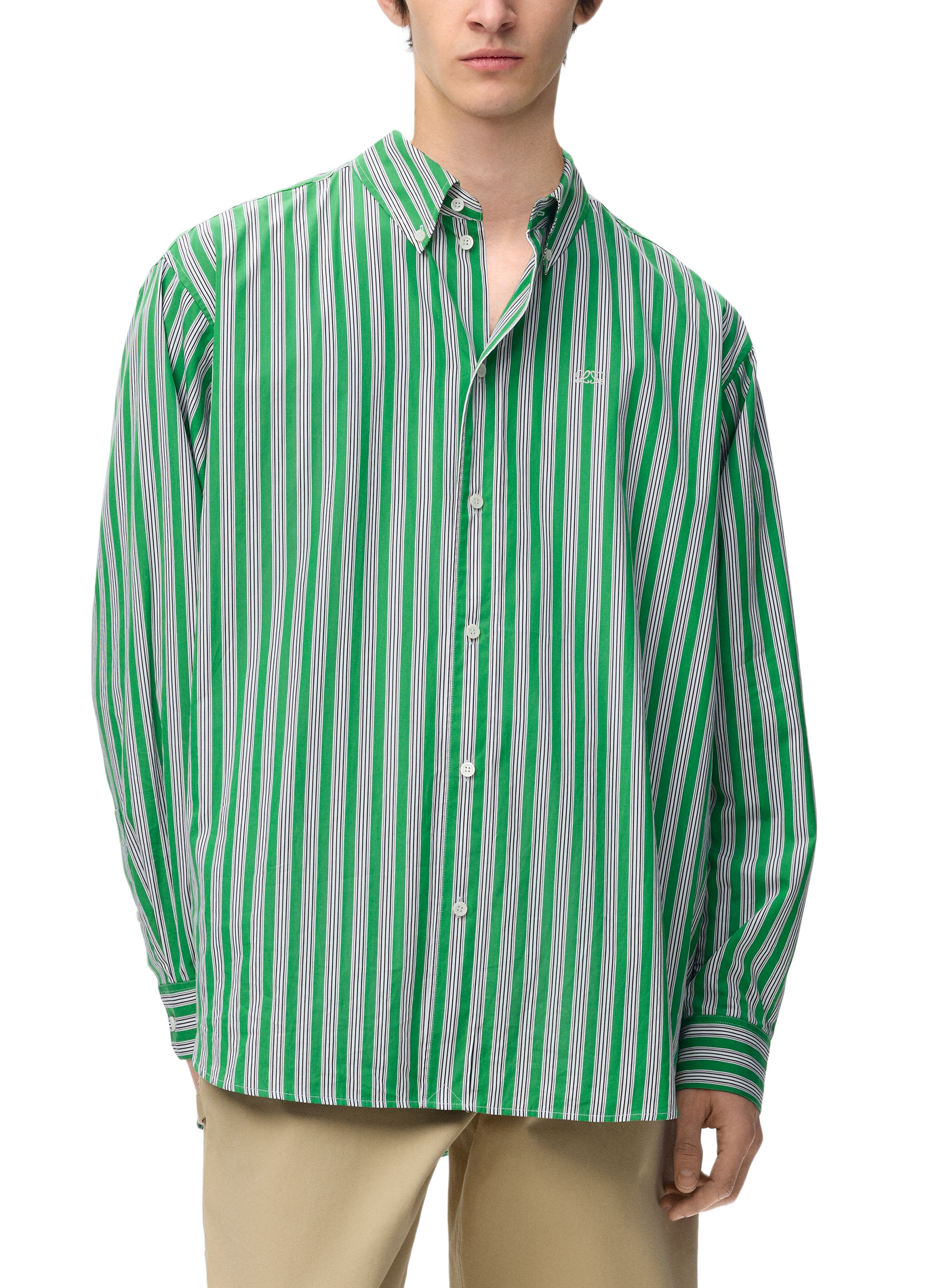 Striped shirt in cotton poplin. LOEWE Green