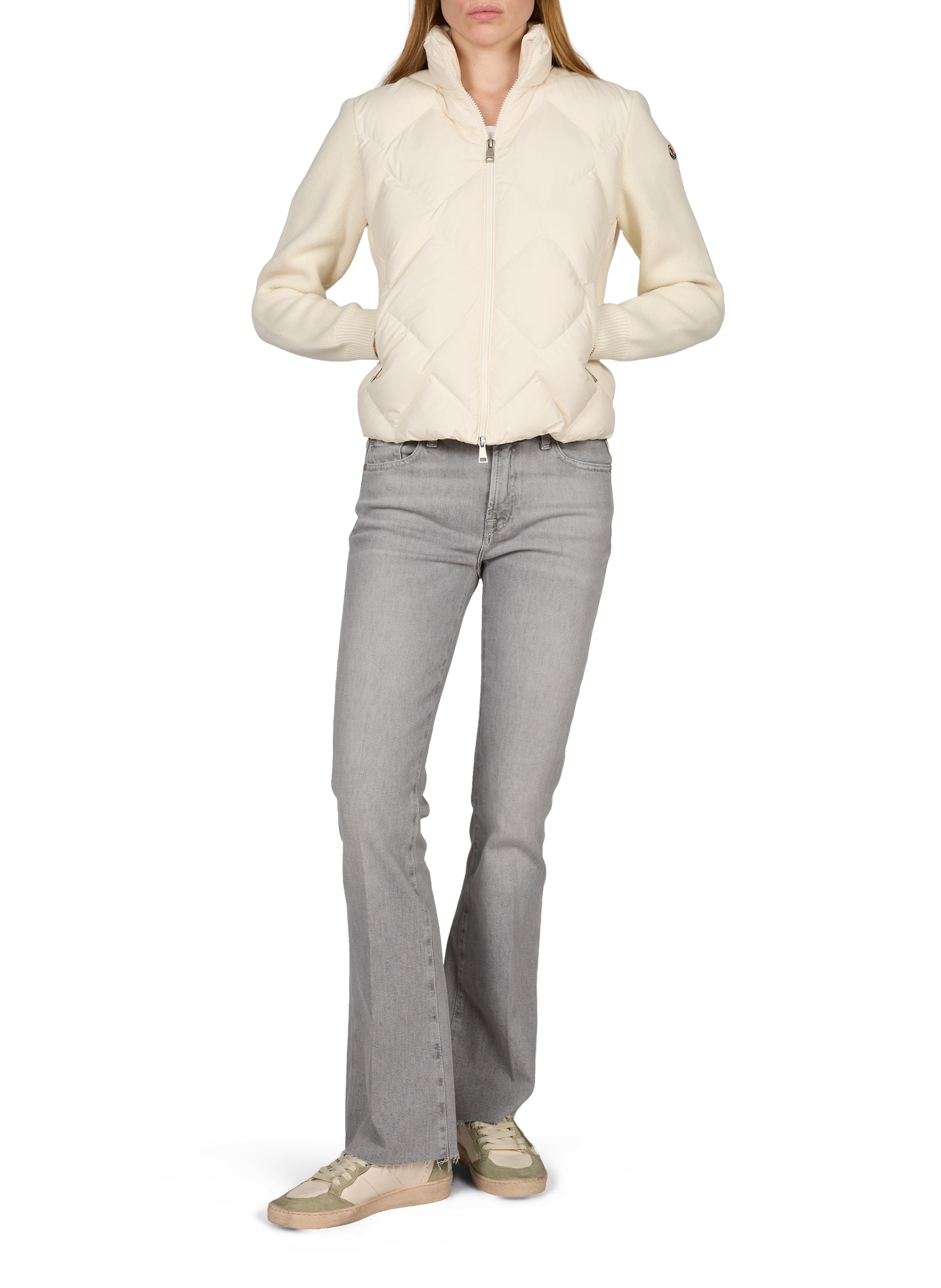 Cardigan col montant matelassé en laine mélangée MONCLER Blanc