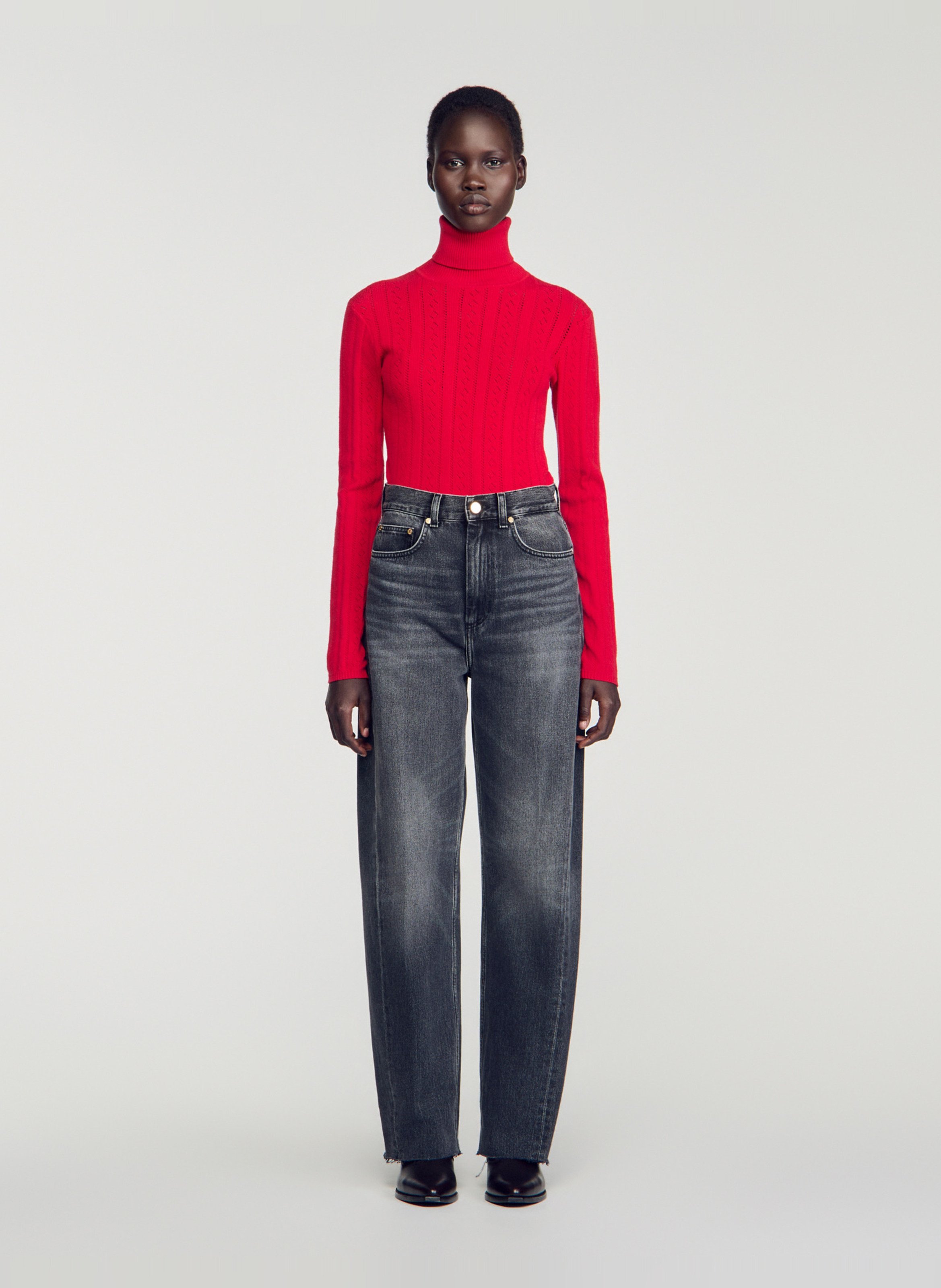 Jean droit large uni SANDRO Gris