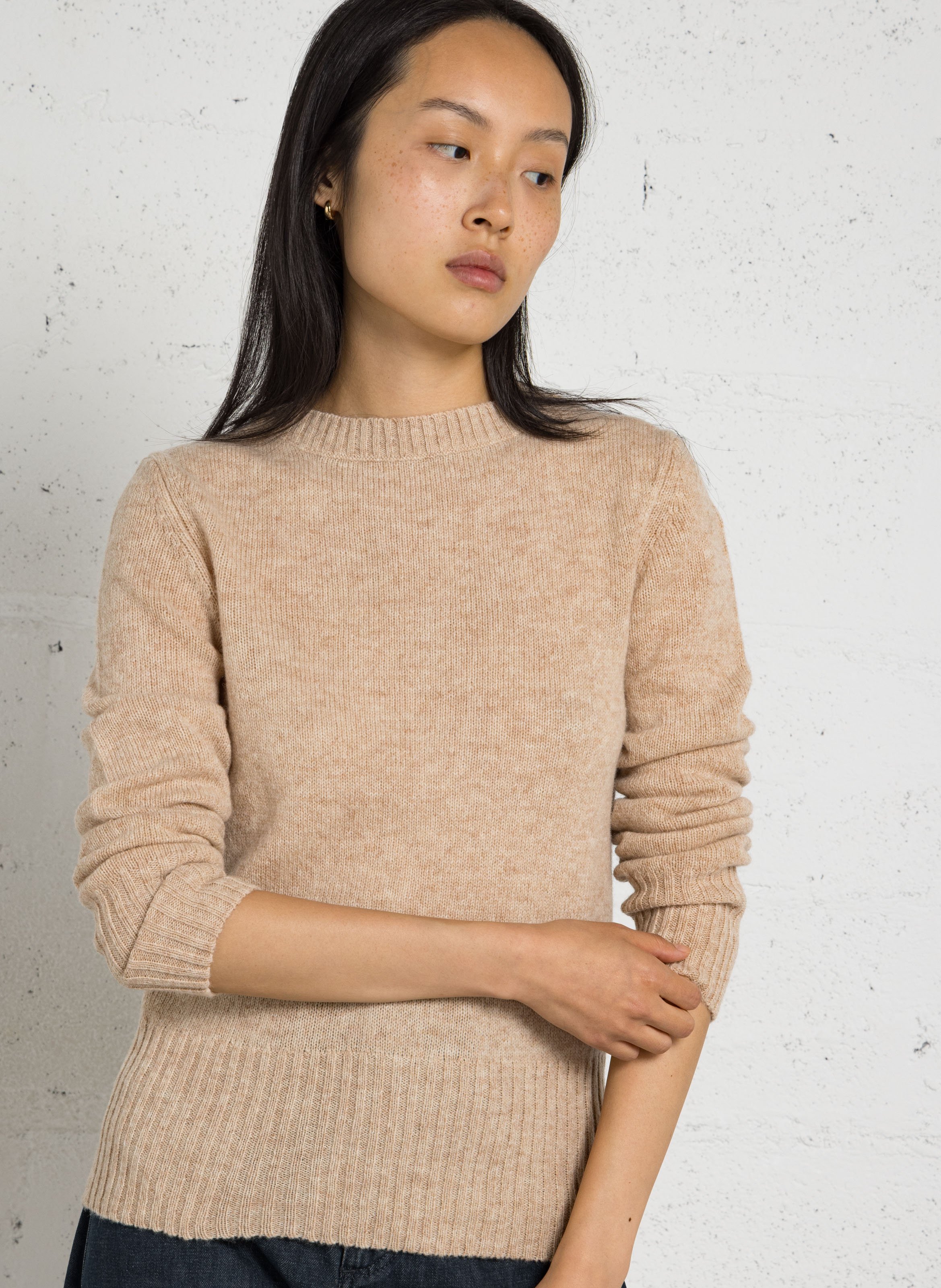 Pull droit col rond en laine gipsy SOEUR Beige